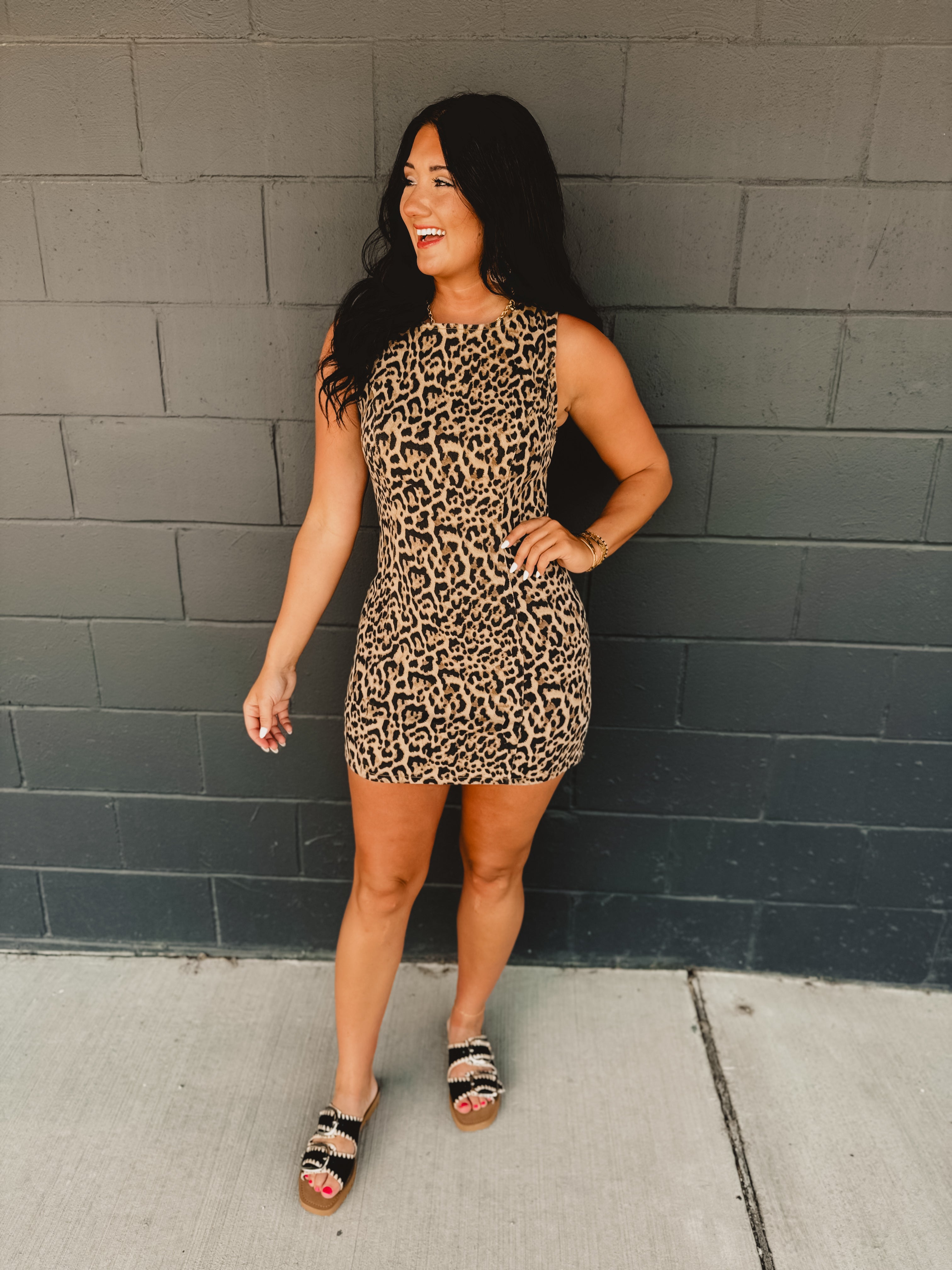 Leopard Denim Fit & Flare Mini Dress