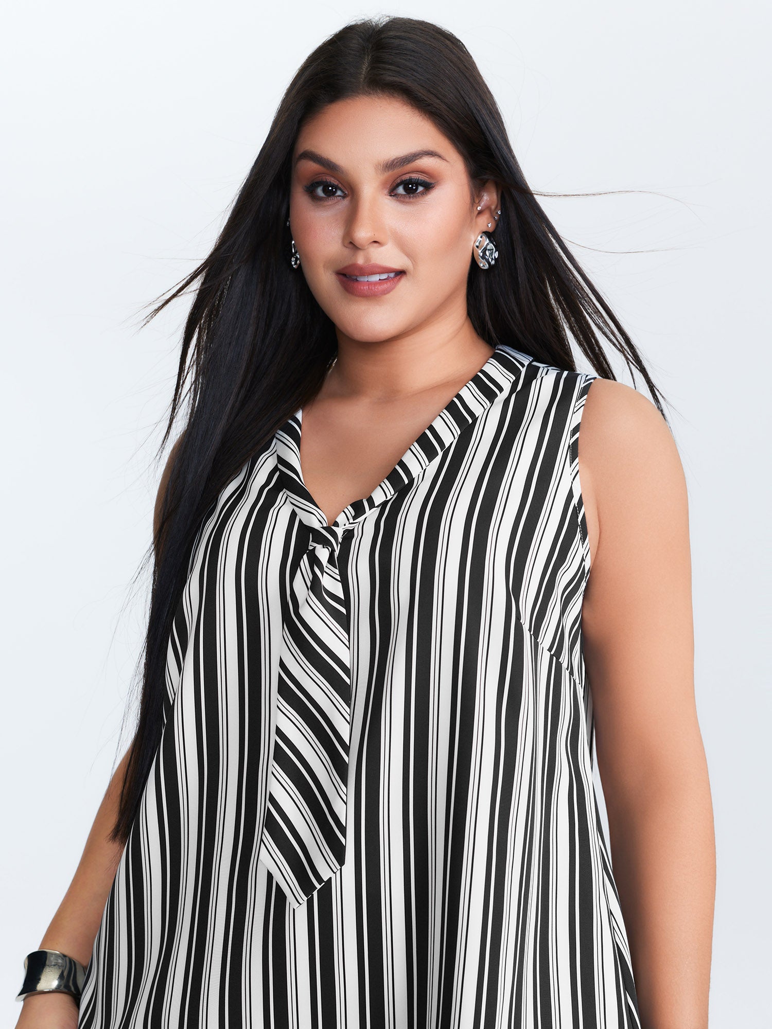 Striped Ribbon Neckline Tank Top