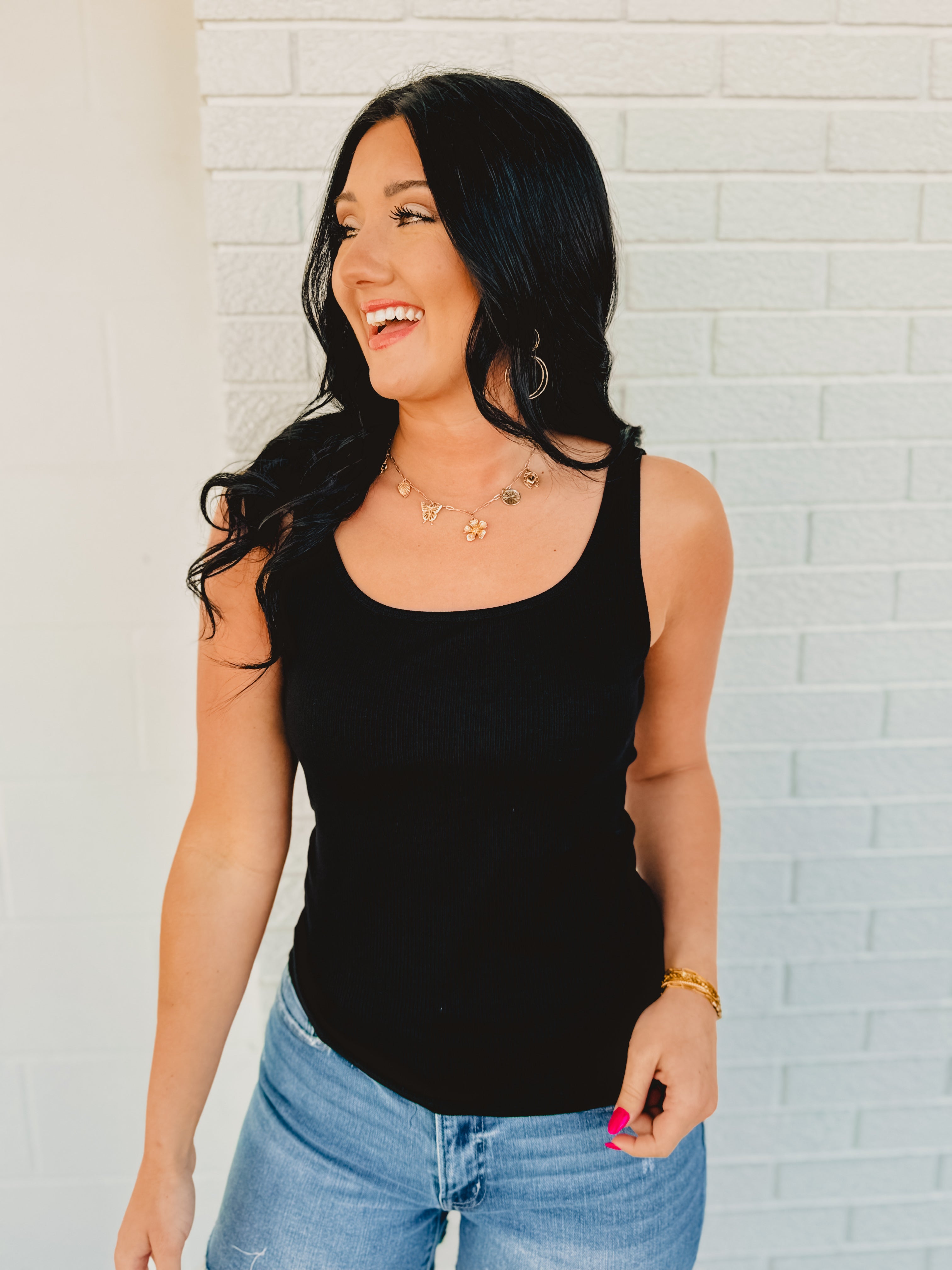 Ribbed Padded Knit Tank Top - Black