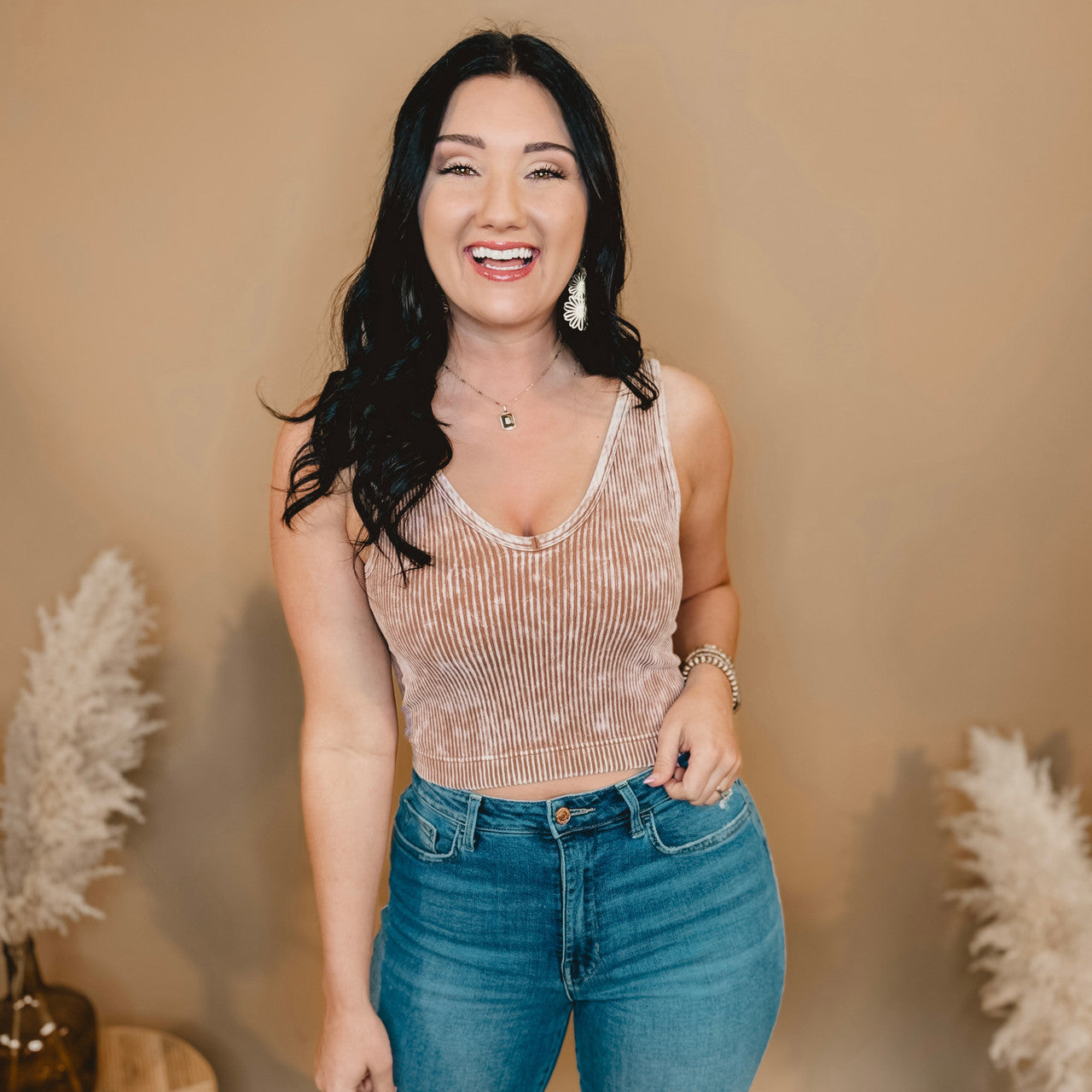 Coming Back V-Neck Cropped Tank - Deep Camel