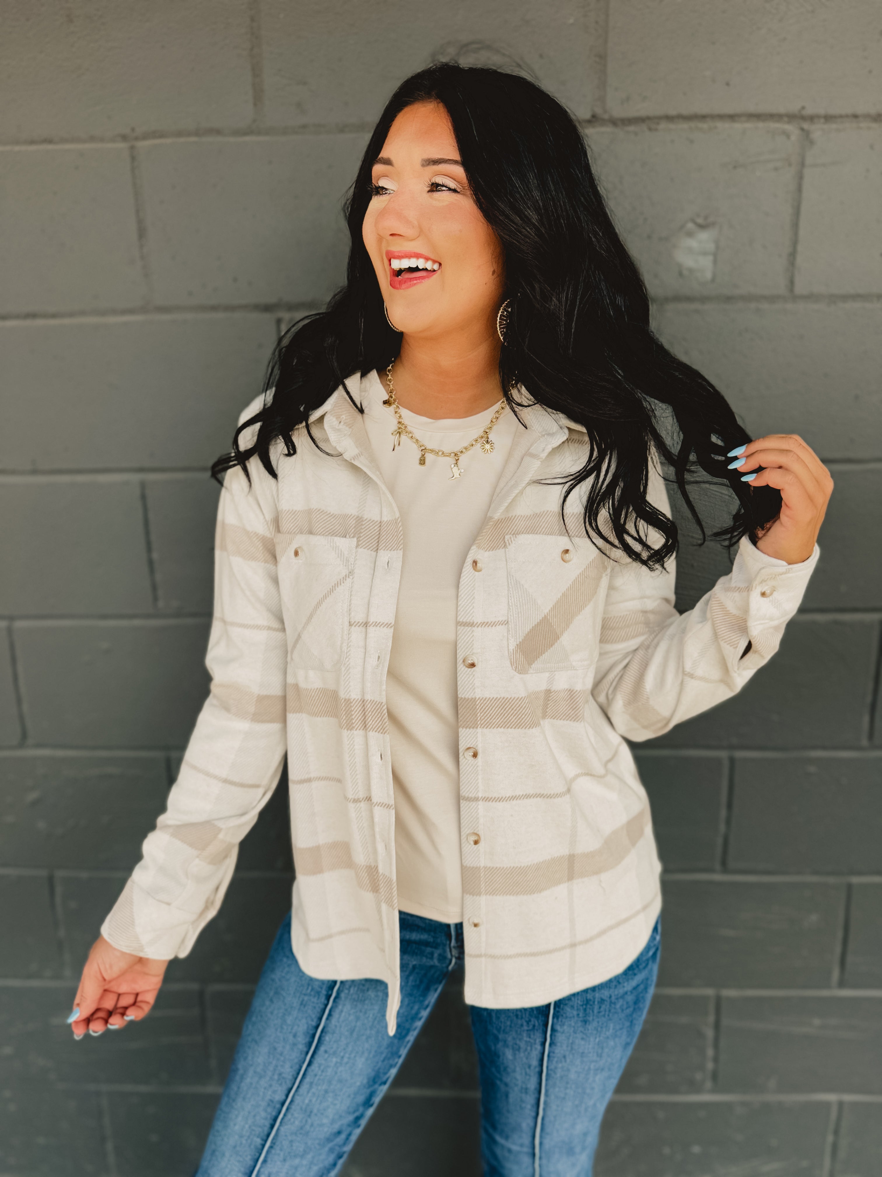 Plaid Button Up Flannel - Tan Multi