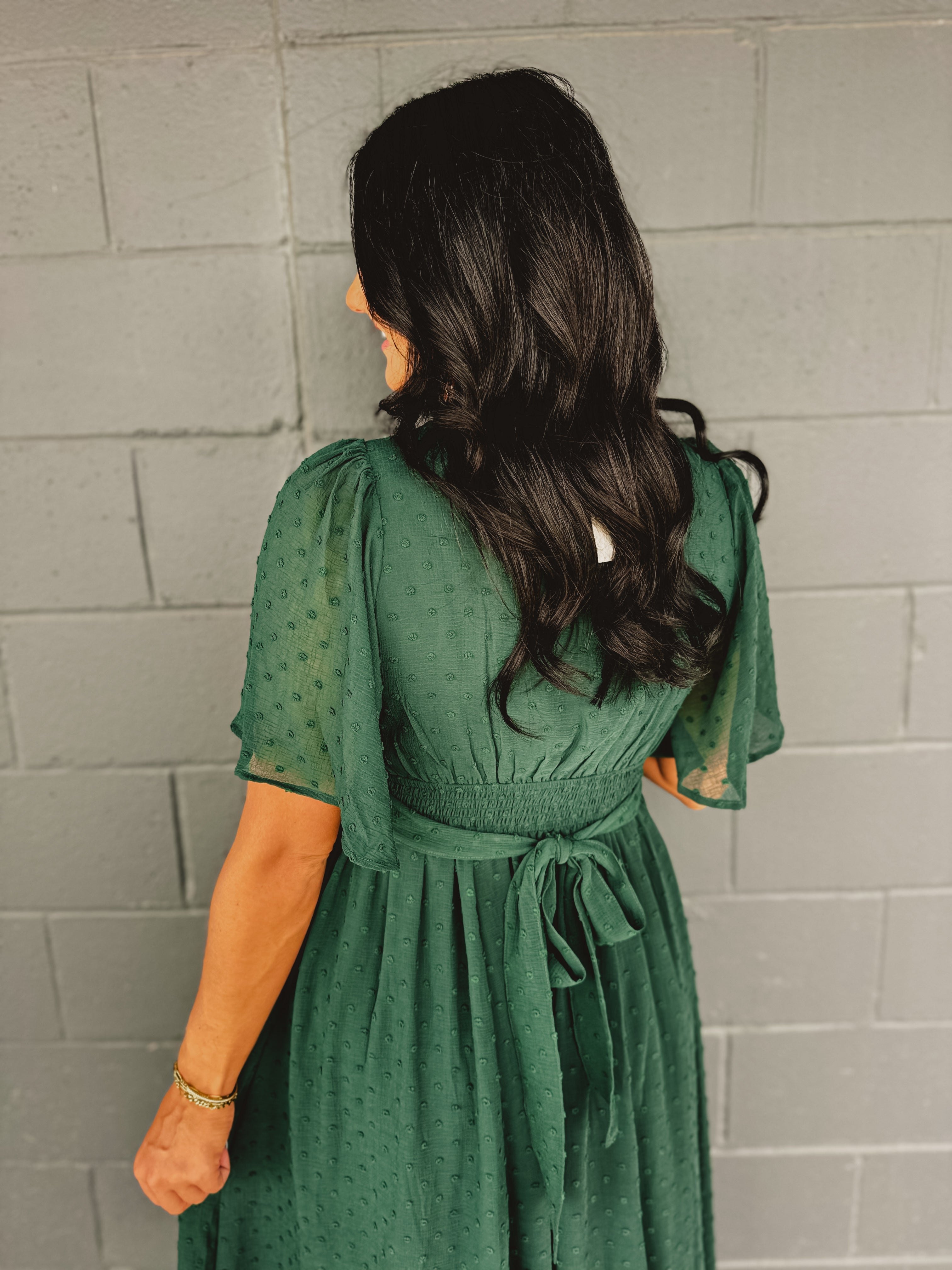 Swiss Dot Lace Maxi Dress - Evergreen