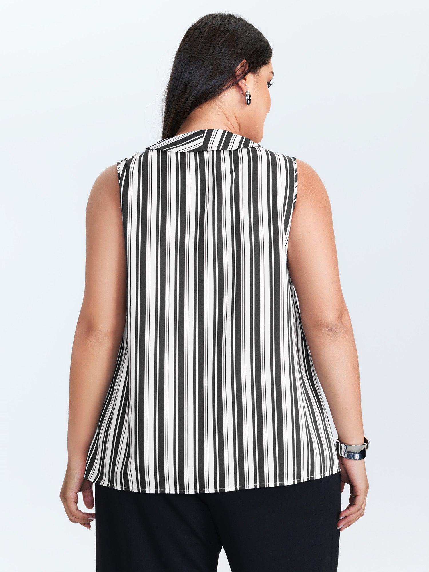Striped Ribbon Neckline Tank Top