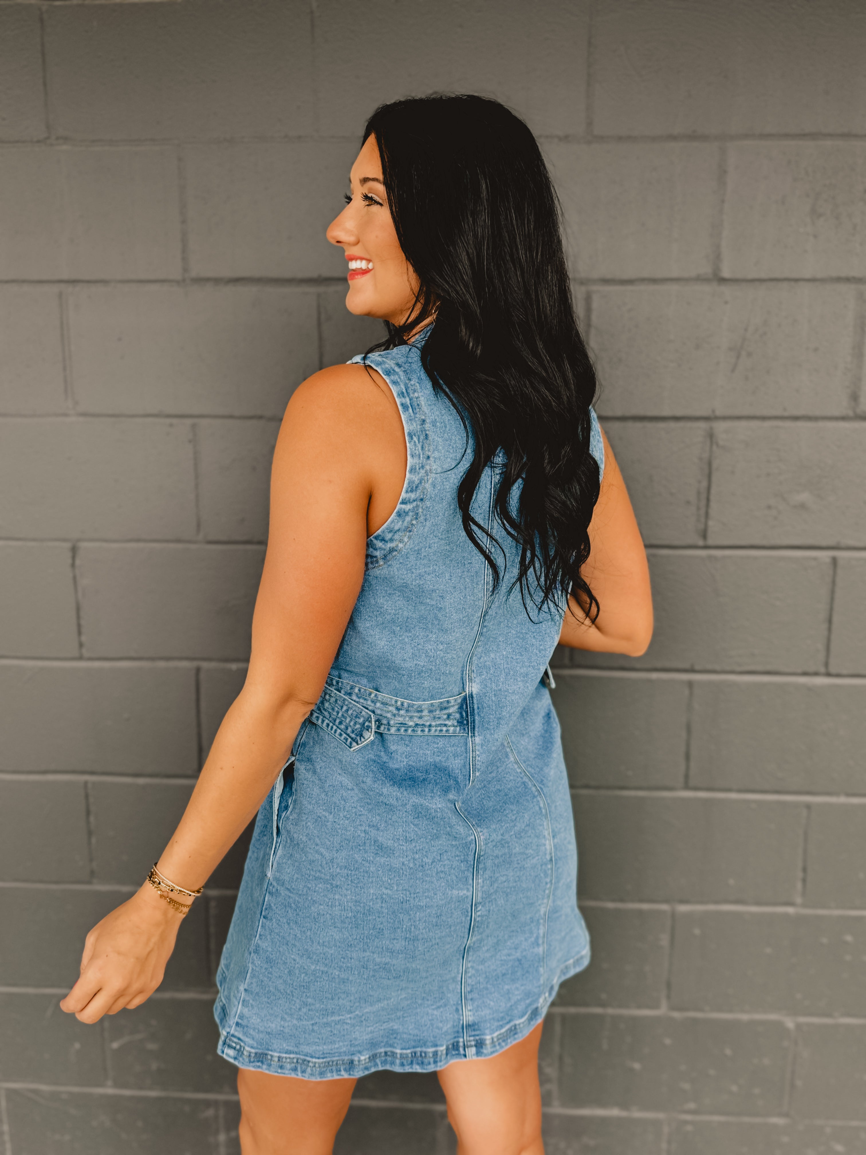 Sleeveless Button Up Denim Mini Dress