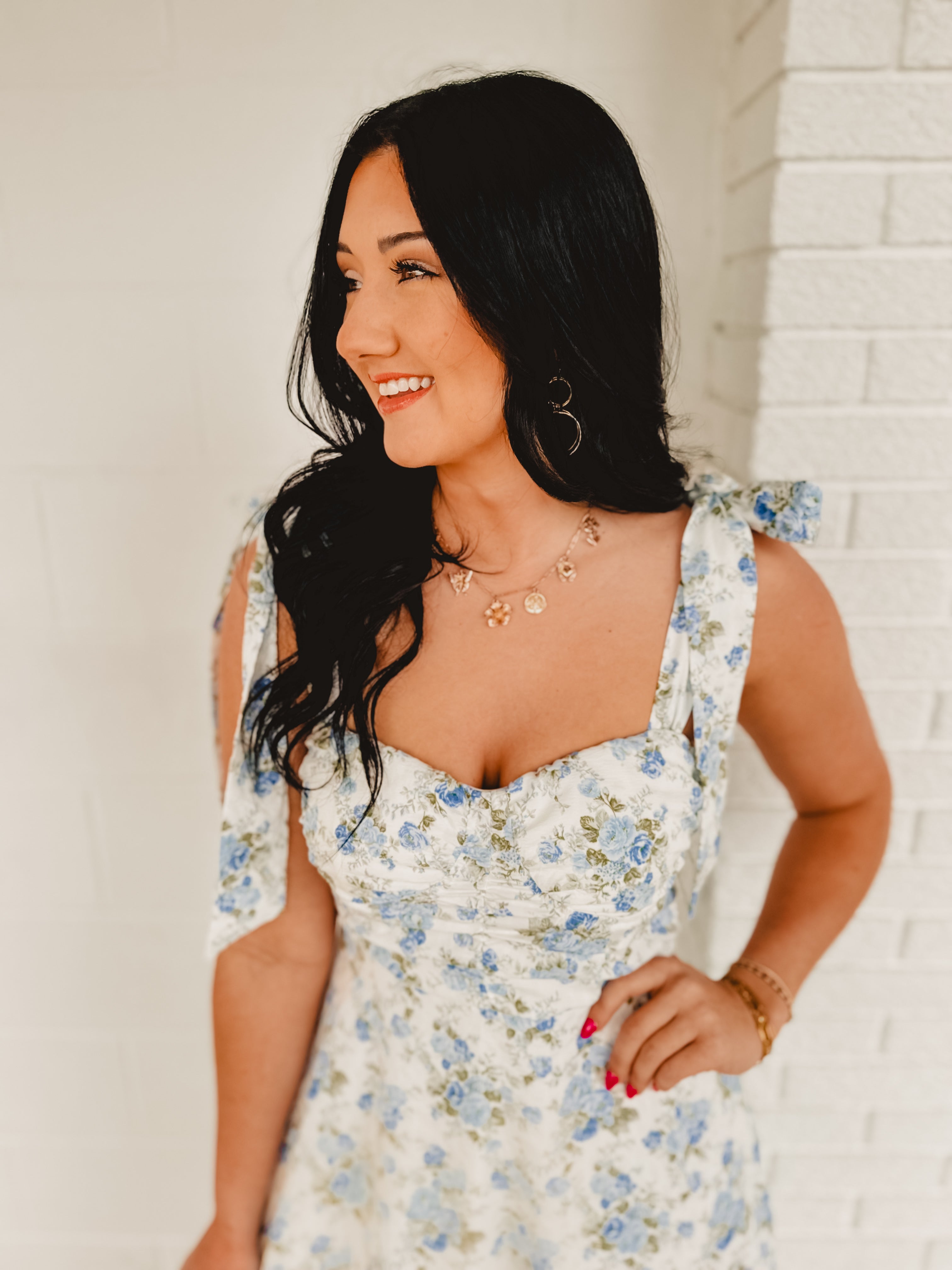 Floral Ruched Detail Maxi Dress - Blue Multi