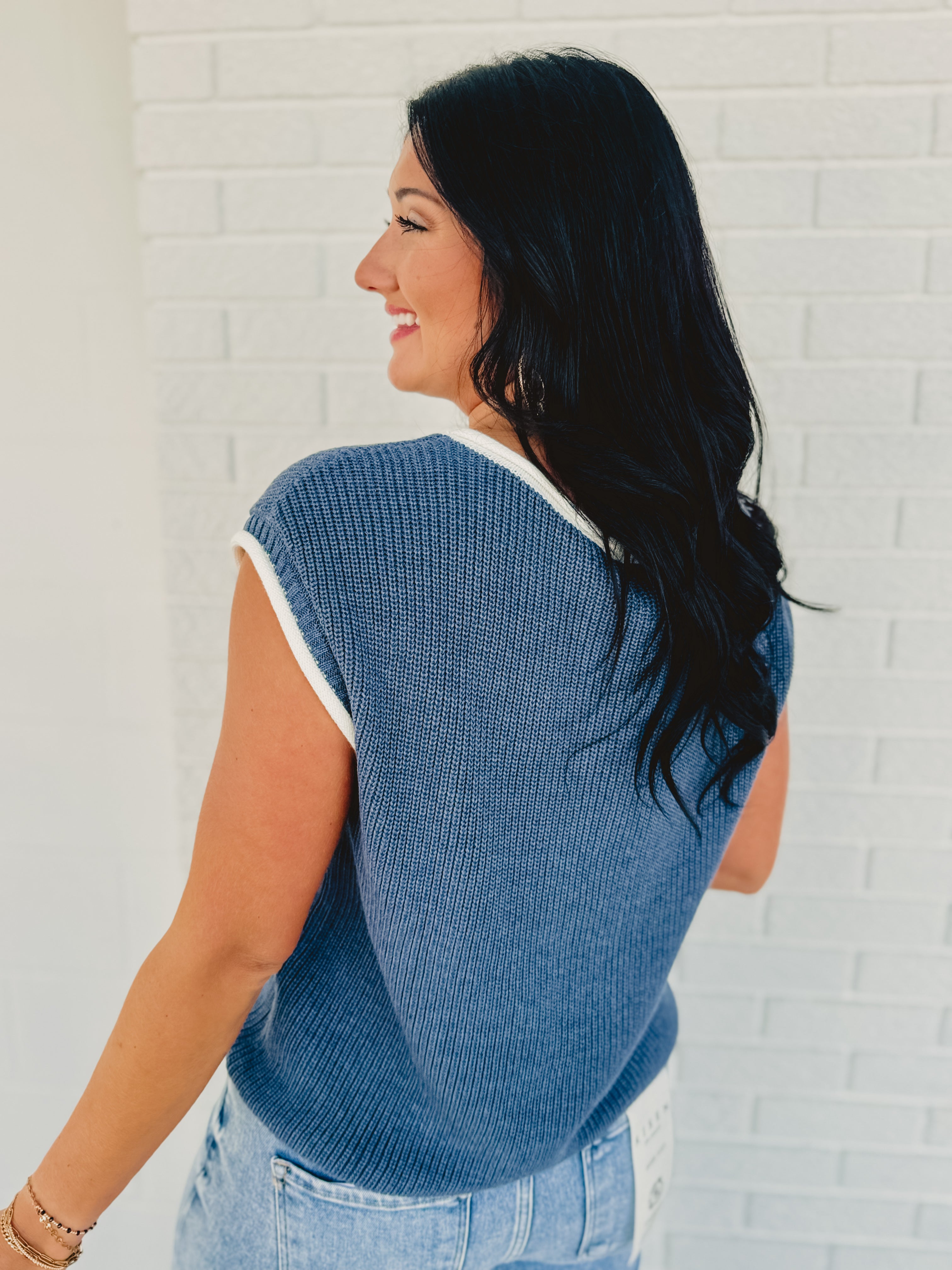 Contrast Rolled Edge Sweater - Nile Blue