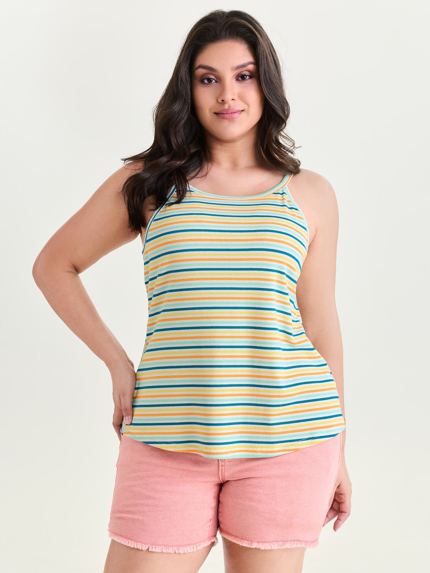 Cotton Stretchy Striped Print Tank Top