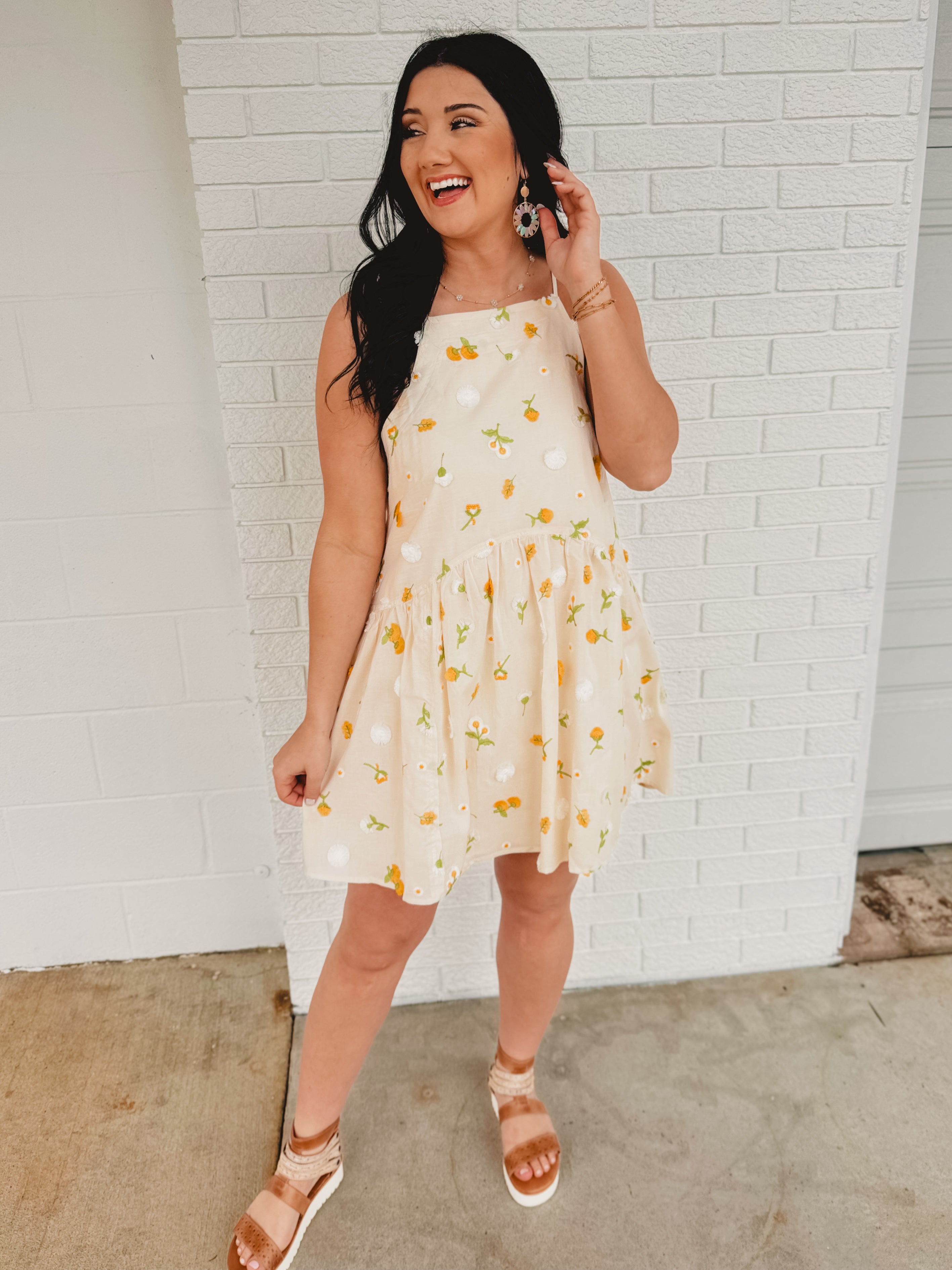 Floral Mini Flare Dress- Cream Multi
