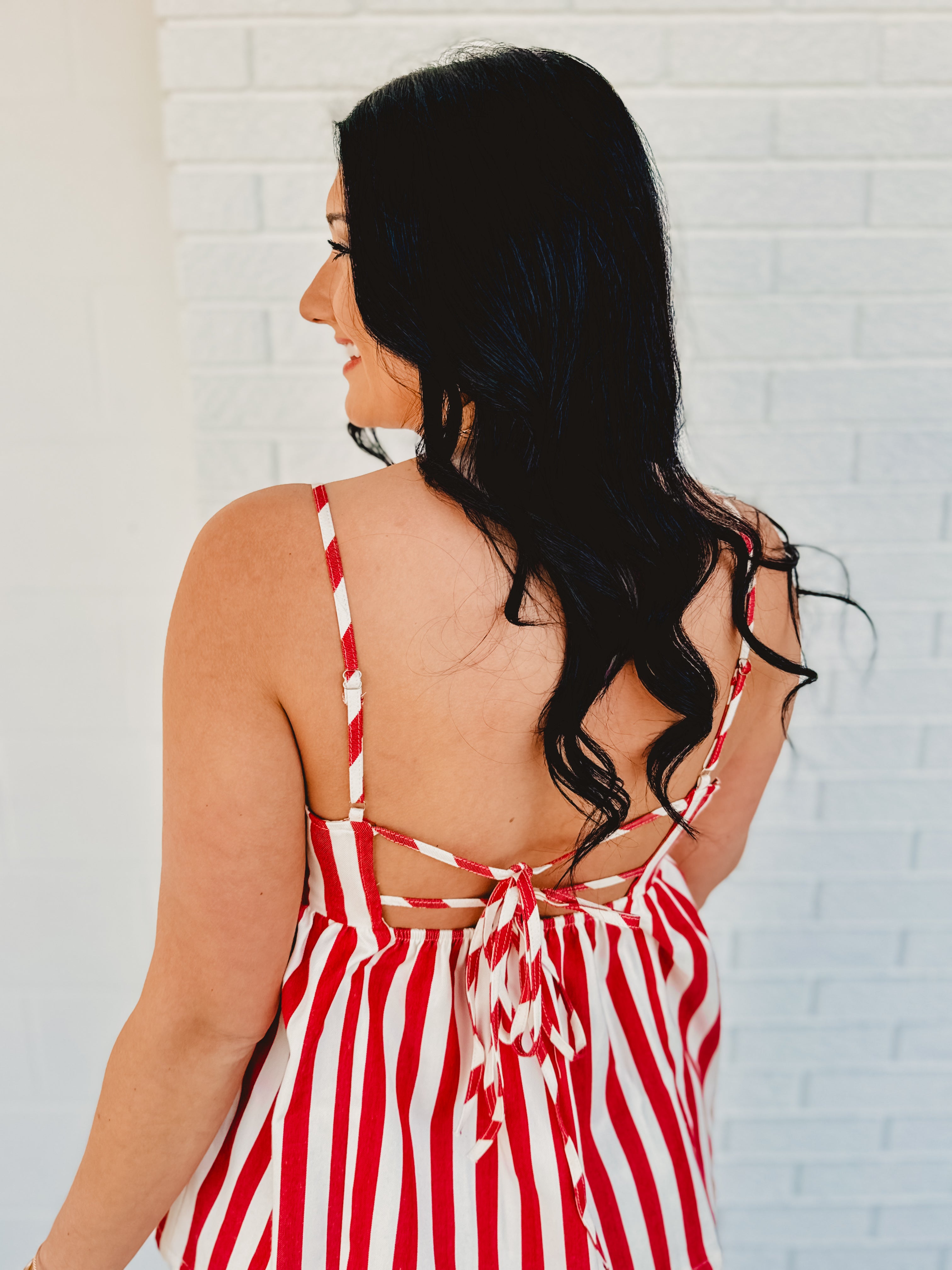 Striped Side Detail Tank - Red/ Ivory