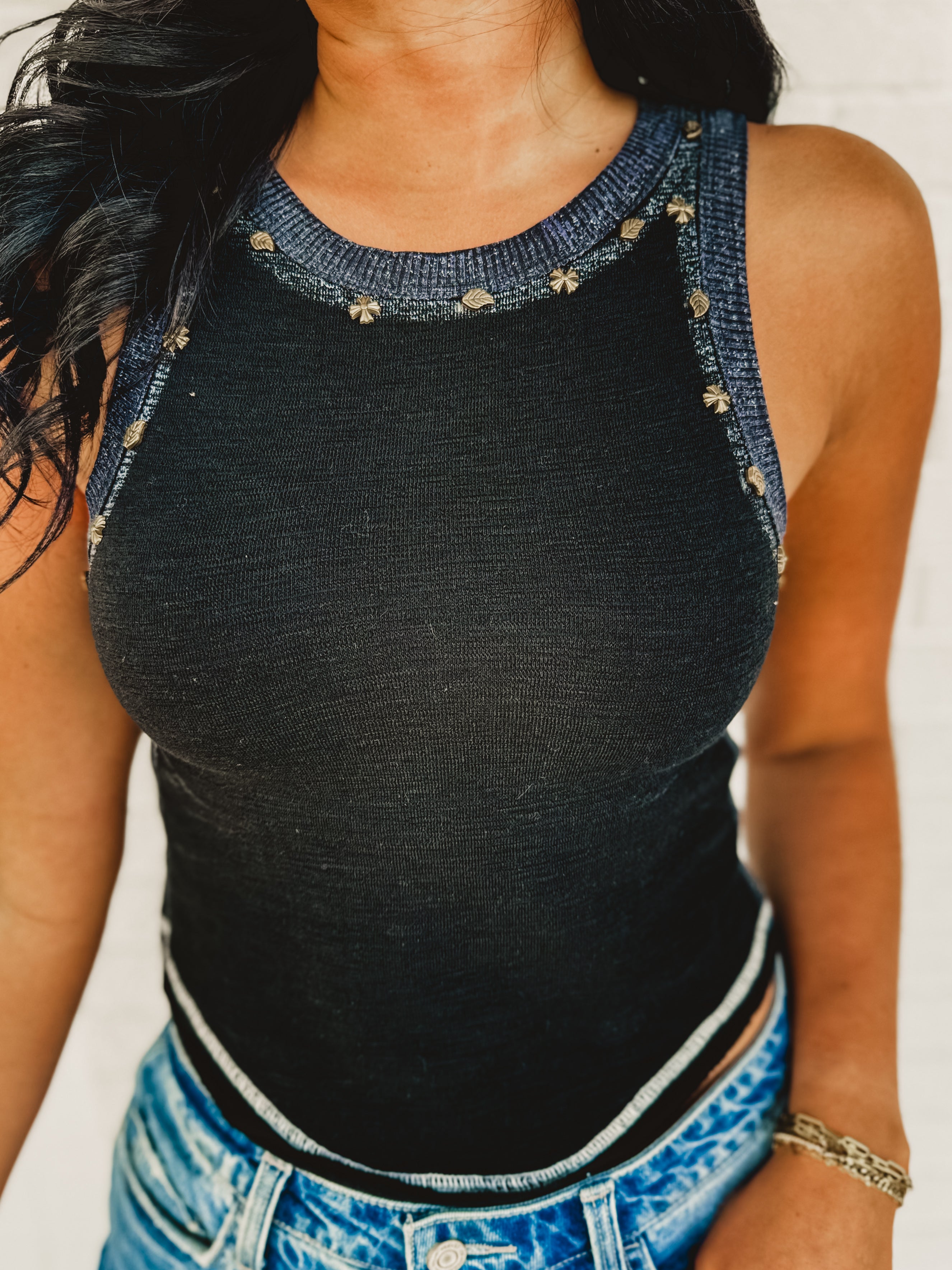 POL Textured Knit Tank - Black