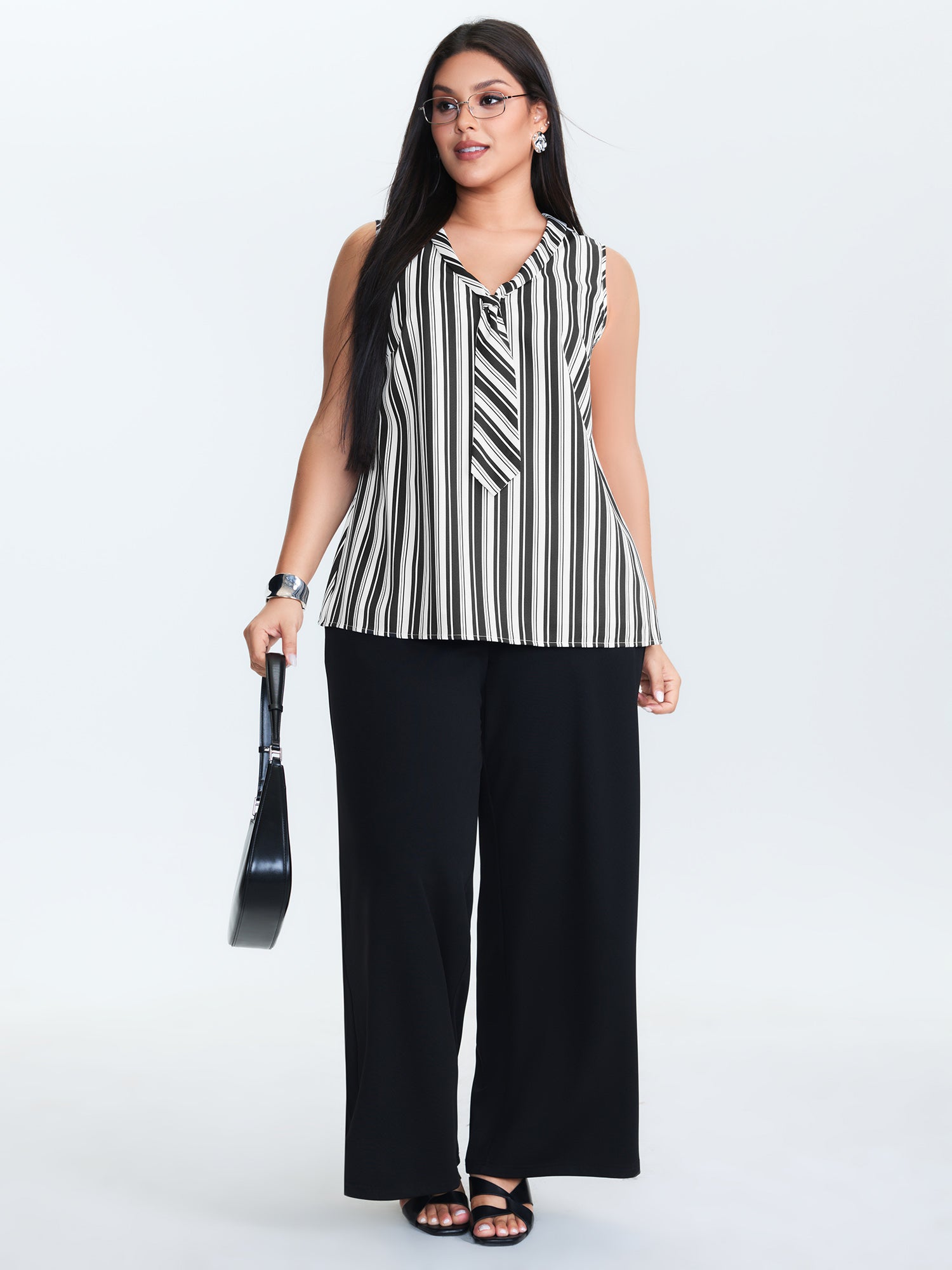 Striped Ribbon Neckline Tank Top