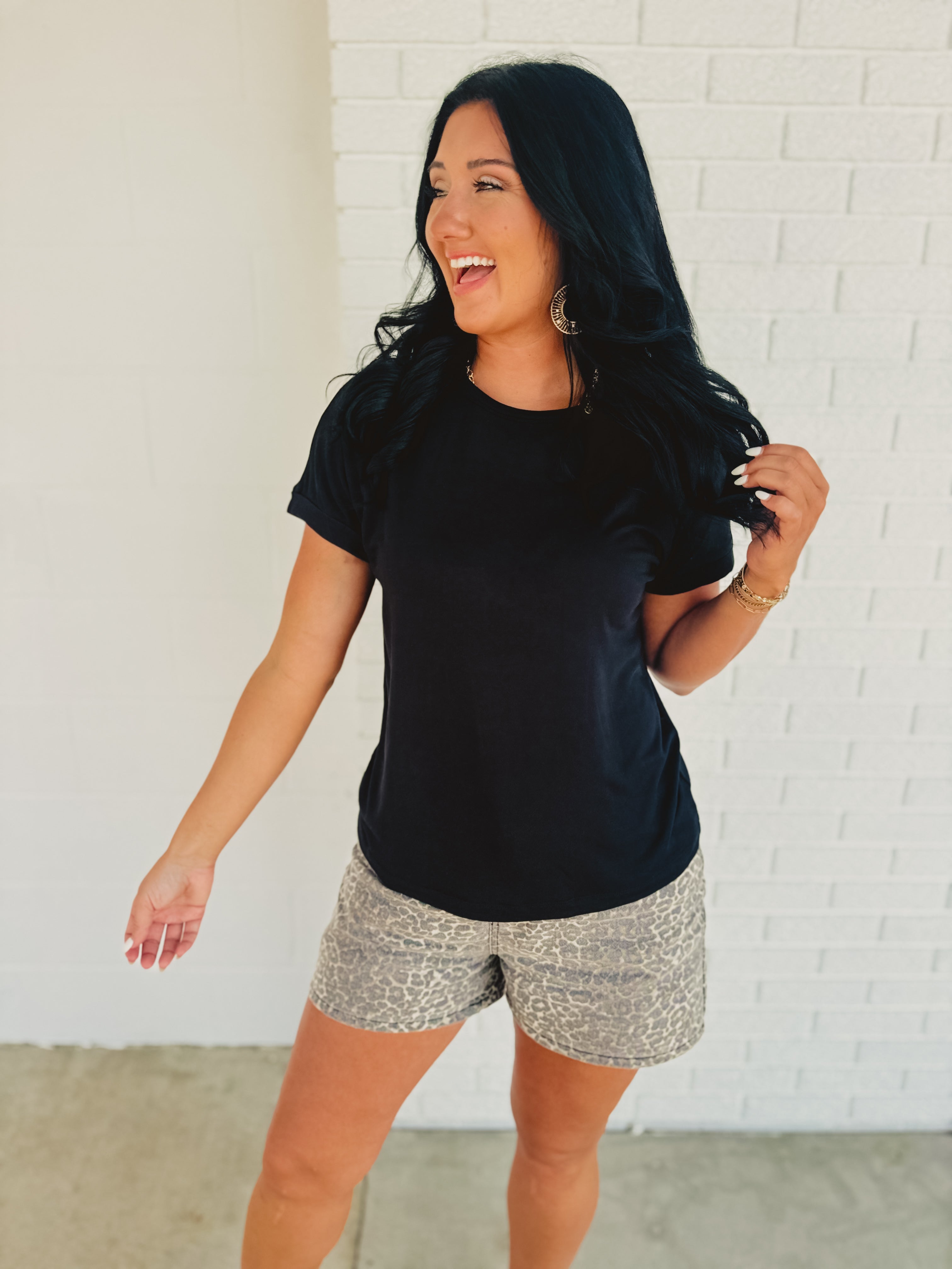 Ultra Soft Rolled Sleeve Tee - Black