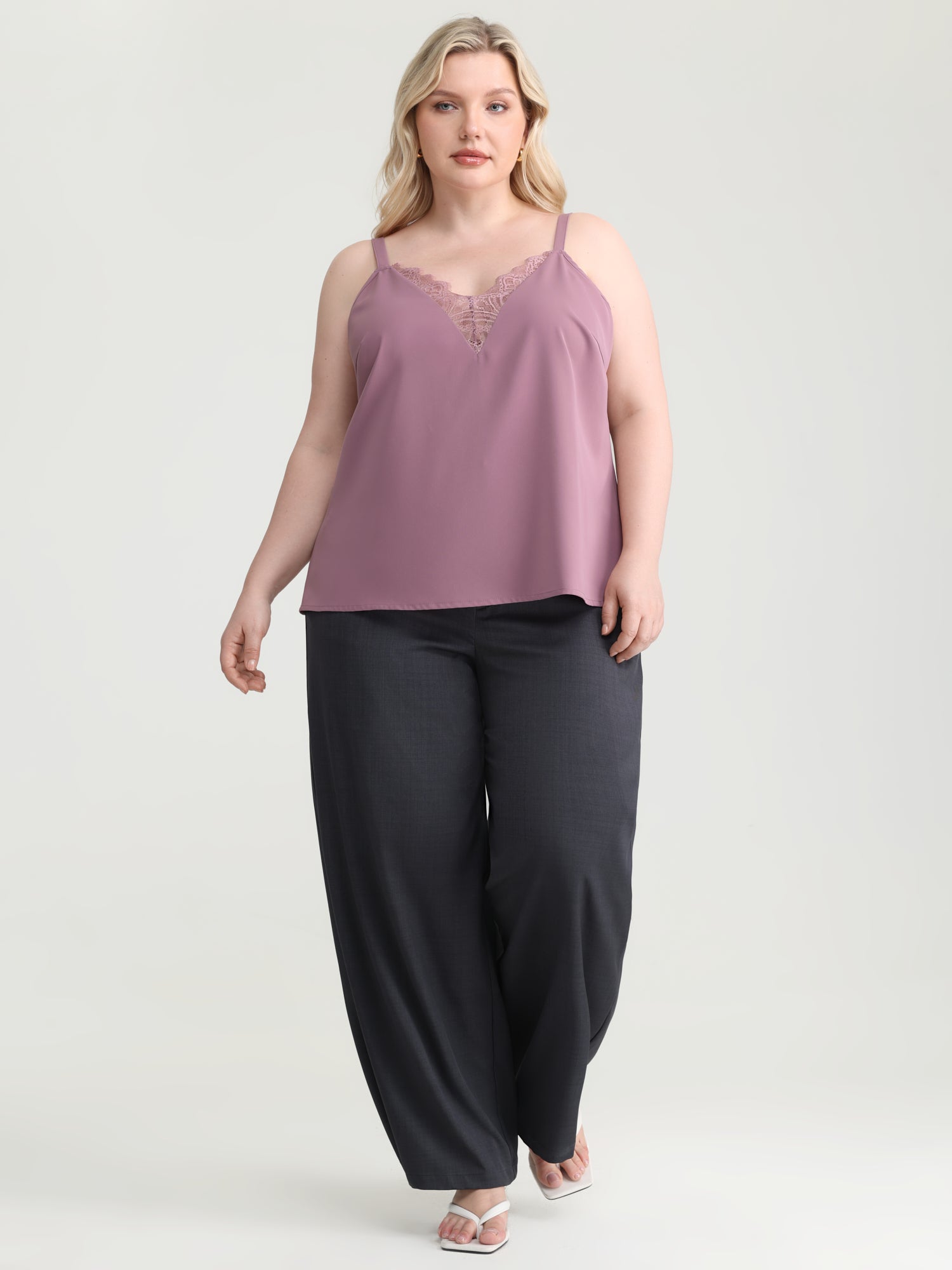 Lace Neckline Satin Tank Top