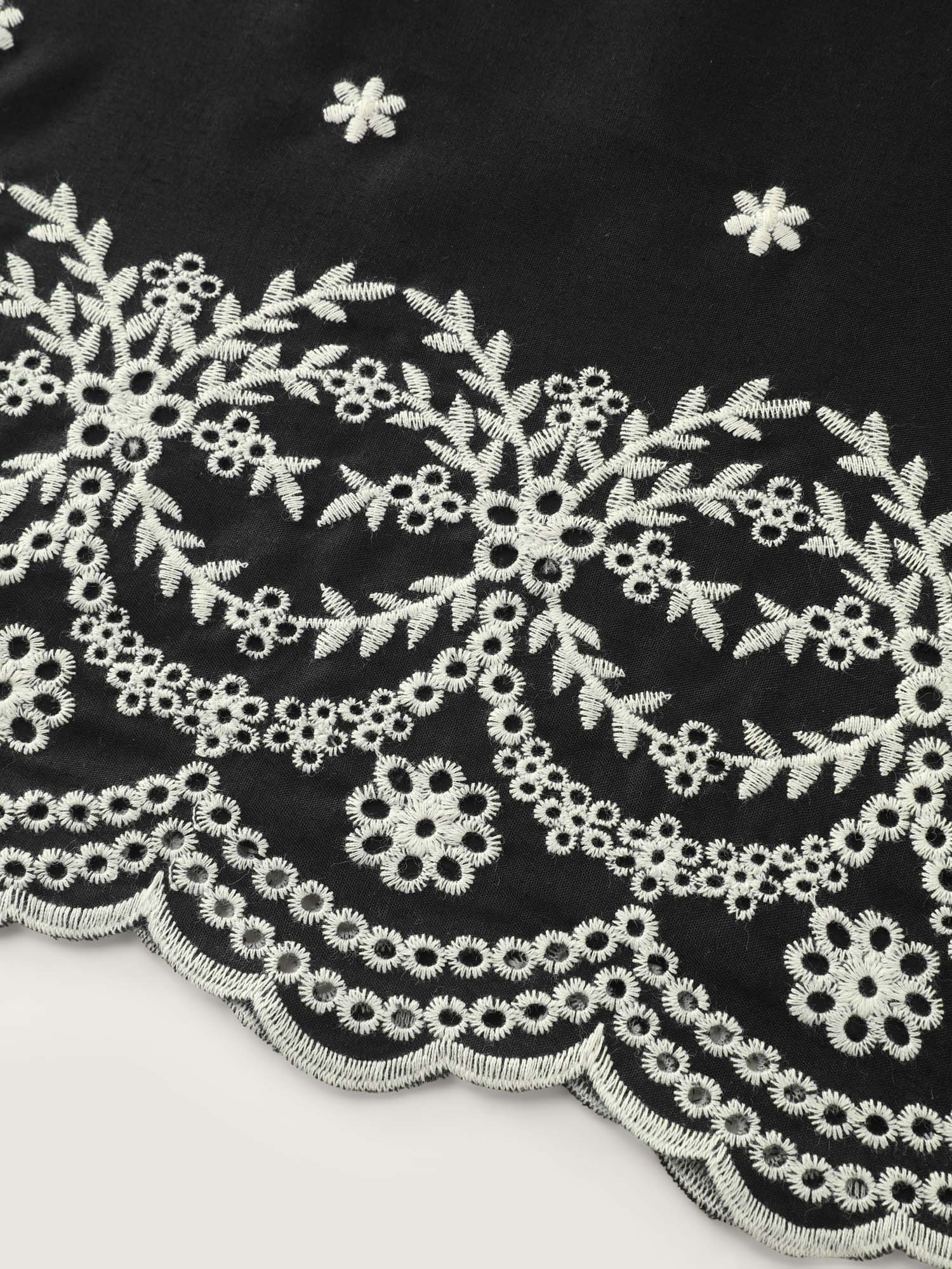 Cotton Monochrome Floral Embroidered Tank Top
