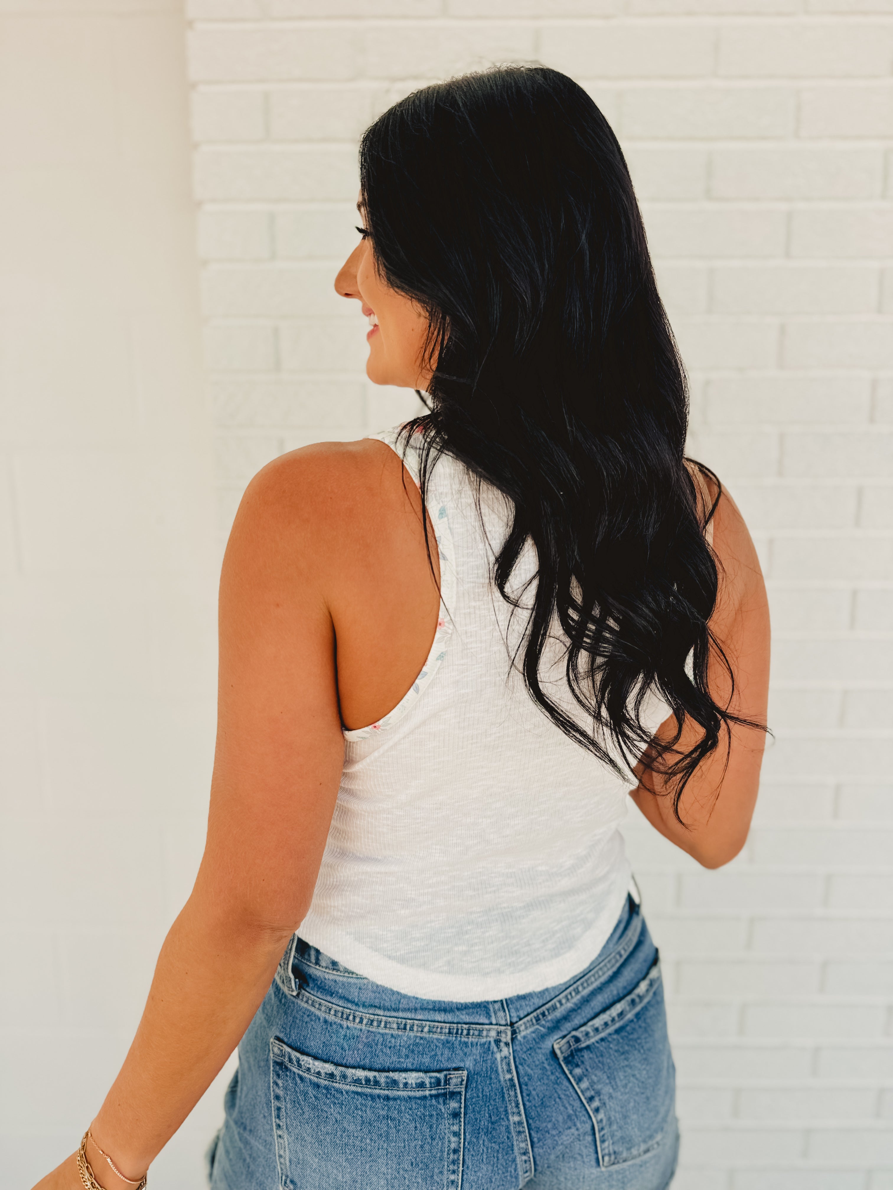 POL Contrast Ribbed Tank Top - Ivory