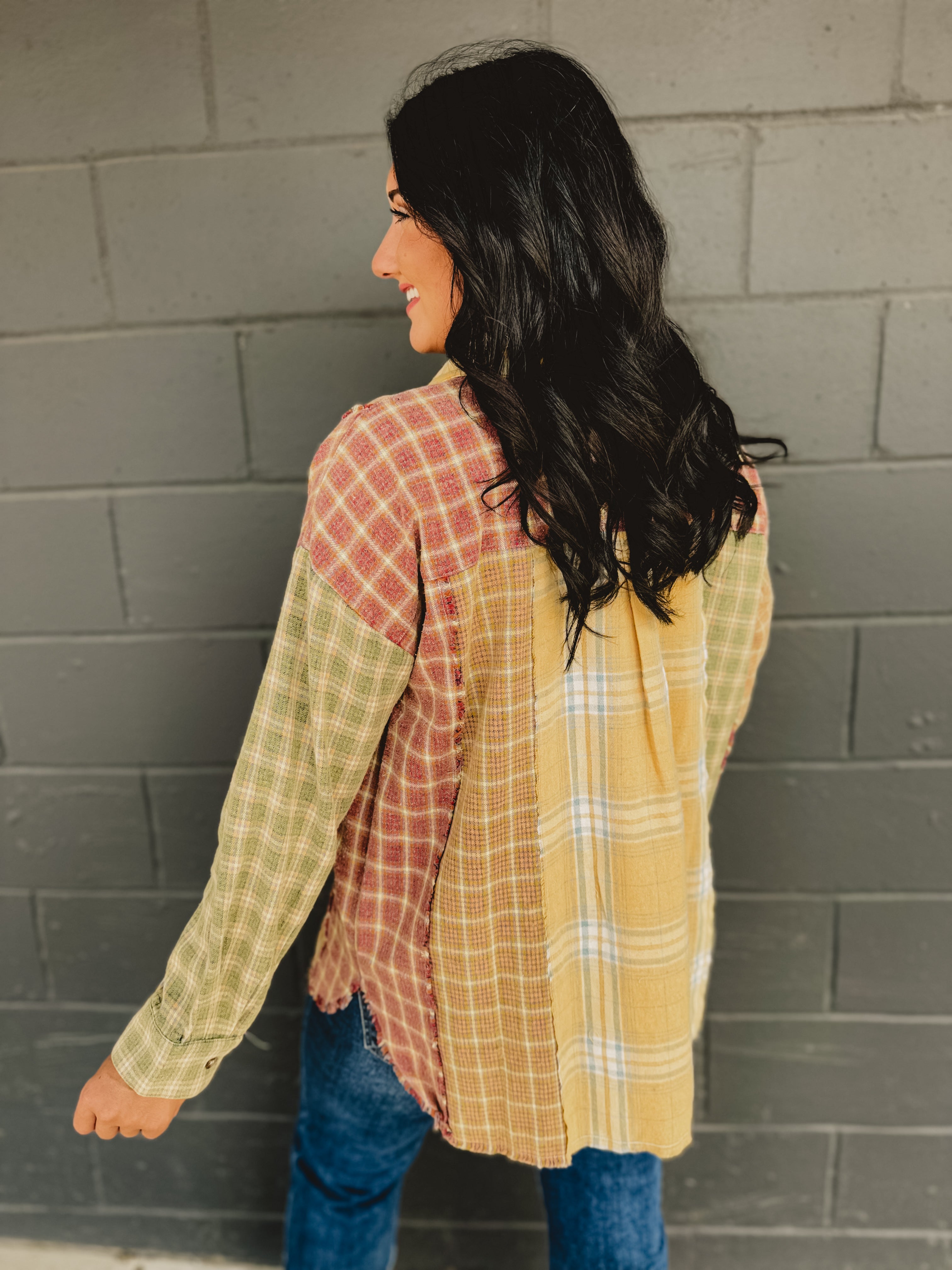 Mix Plaid Oversized Flannel - Mustard Multi