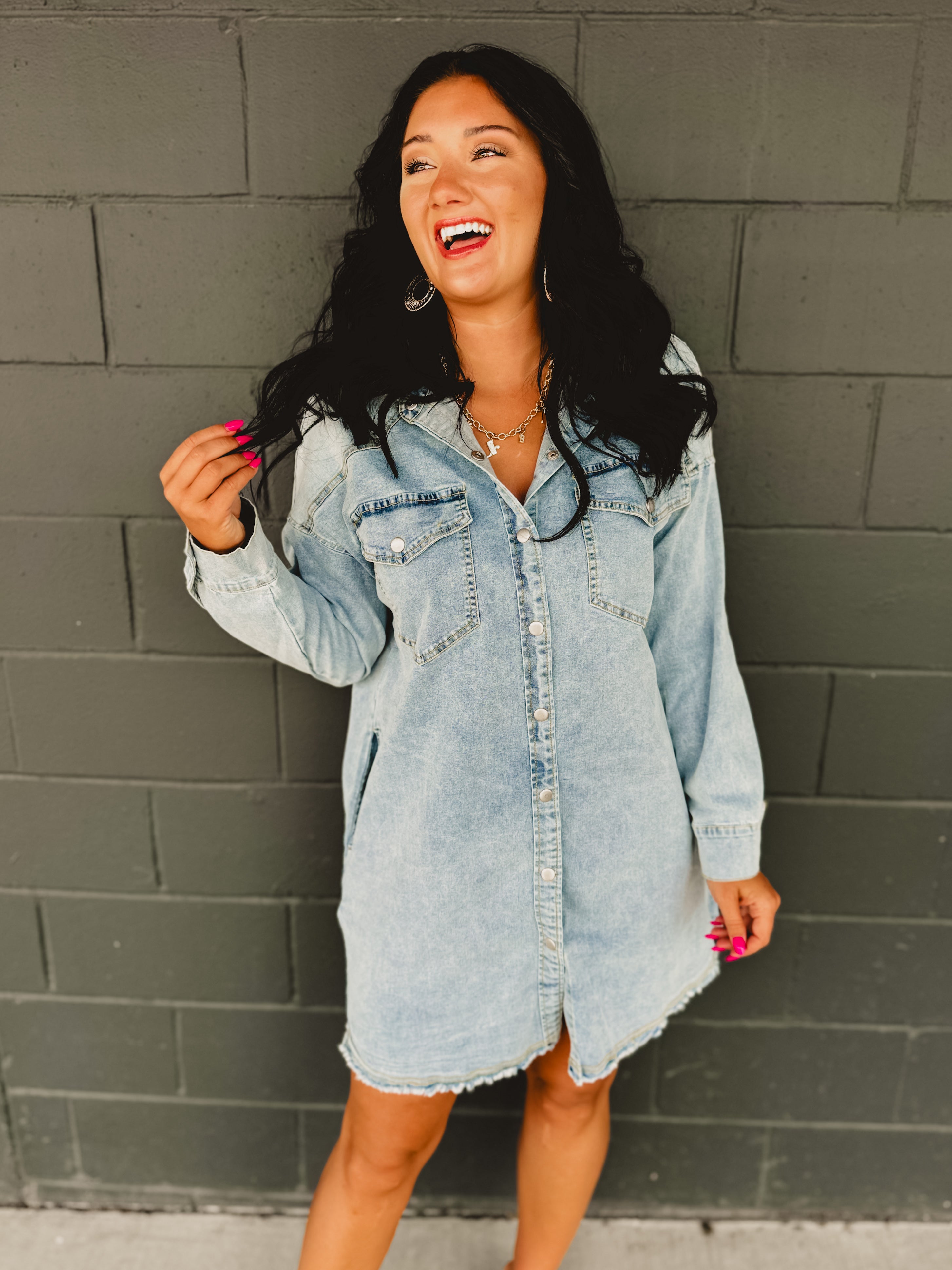 Light Denim Button Down Long Sleeve Dress