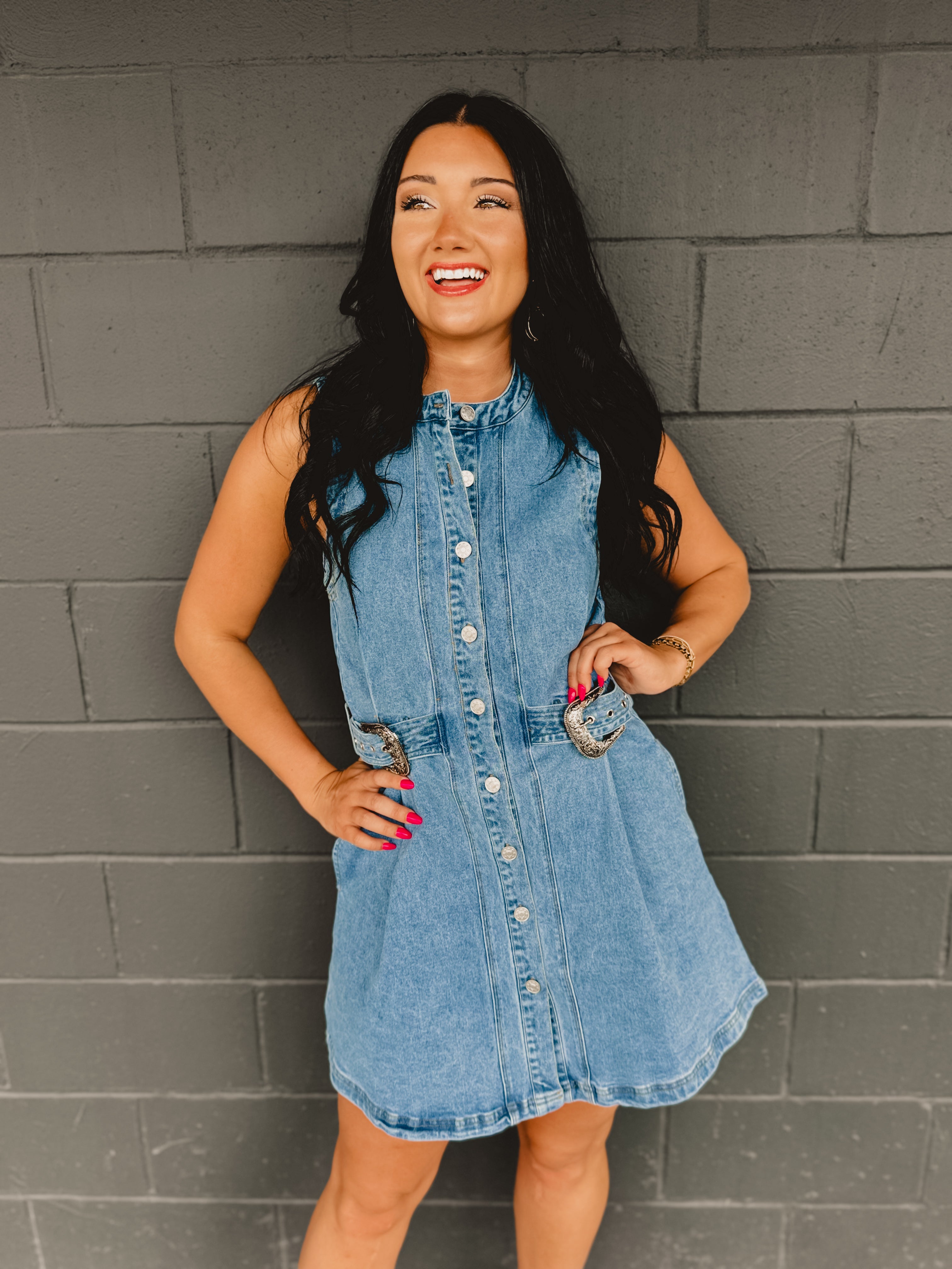 Sleeveless Button Up Denim Mini Dress