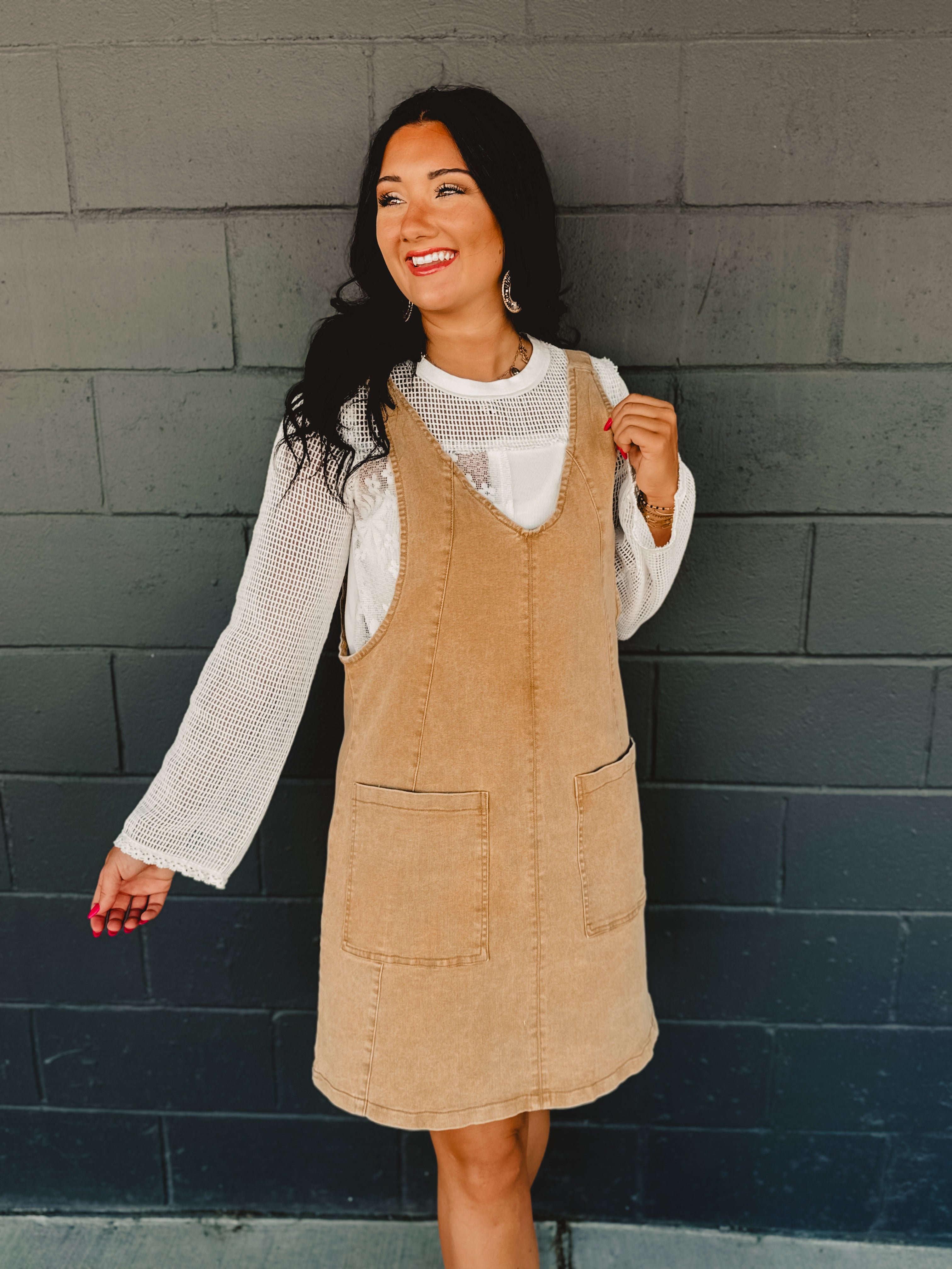 Stretched Denim Ovall Mini Dress - Latte