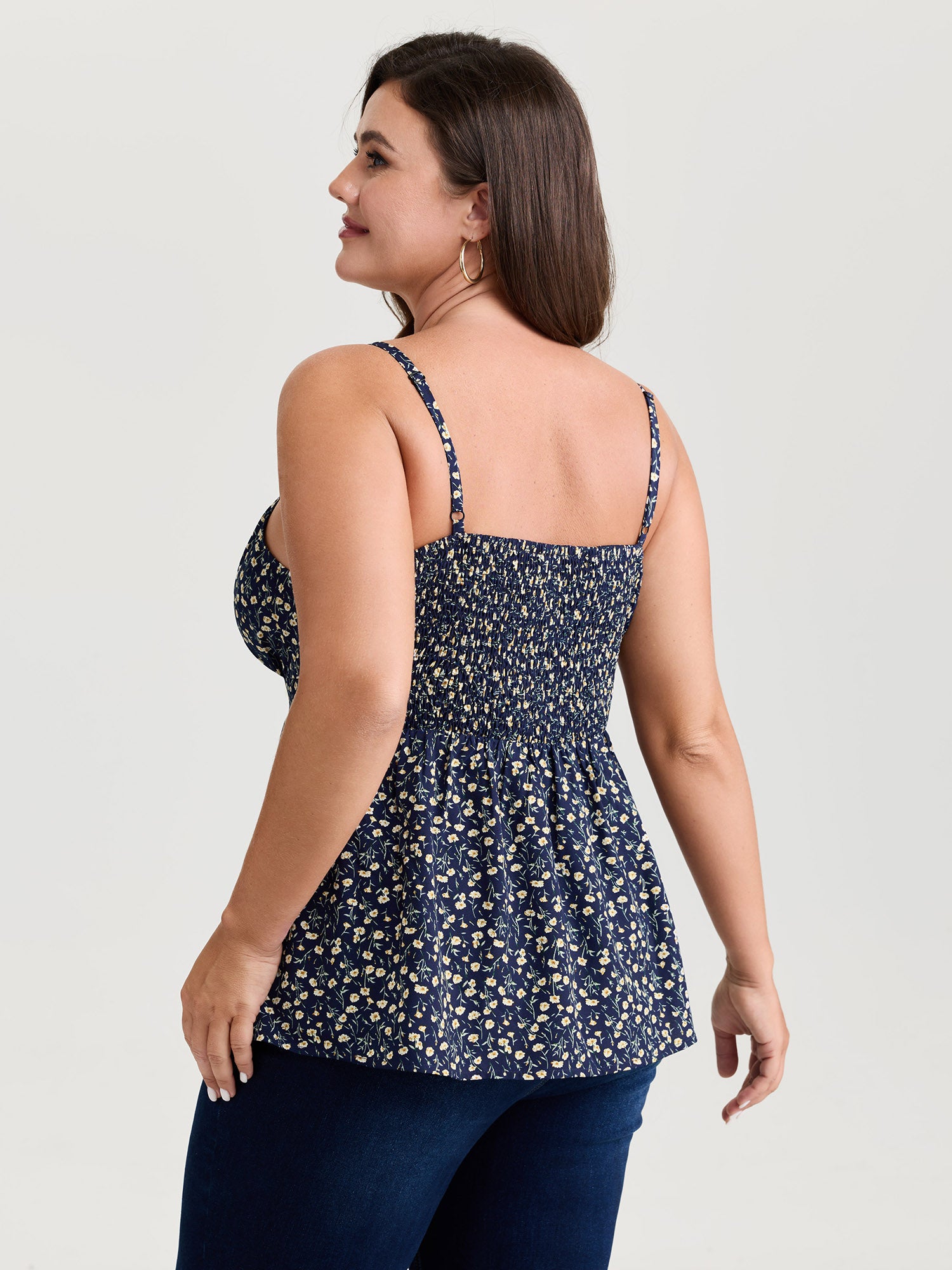 Retro Floral Print Lace Trim Tank Top