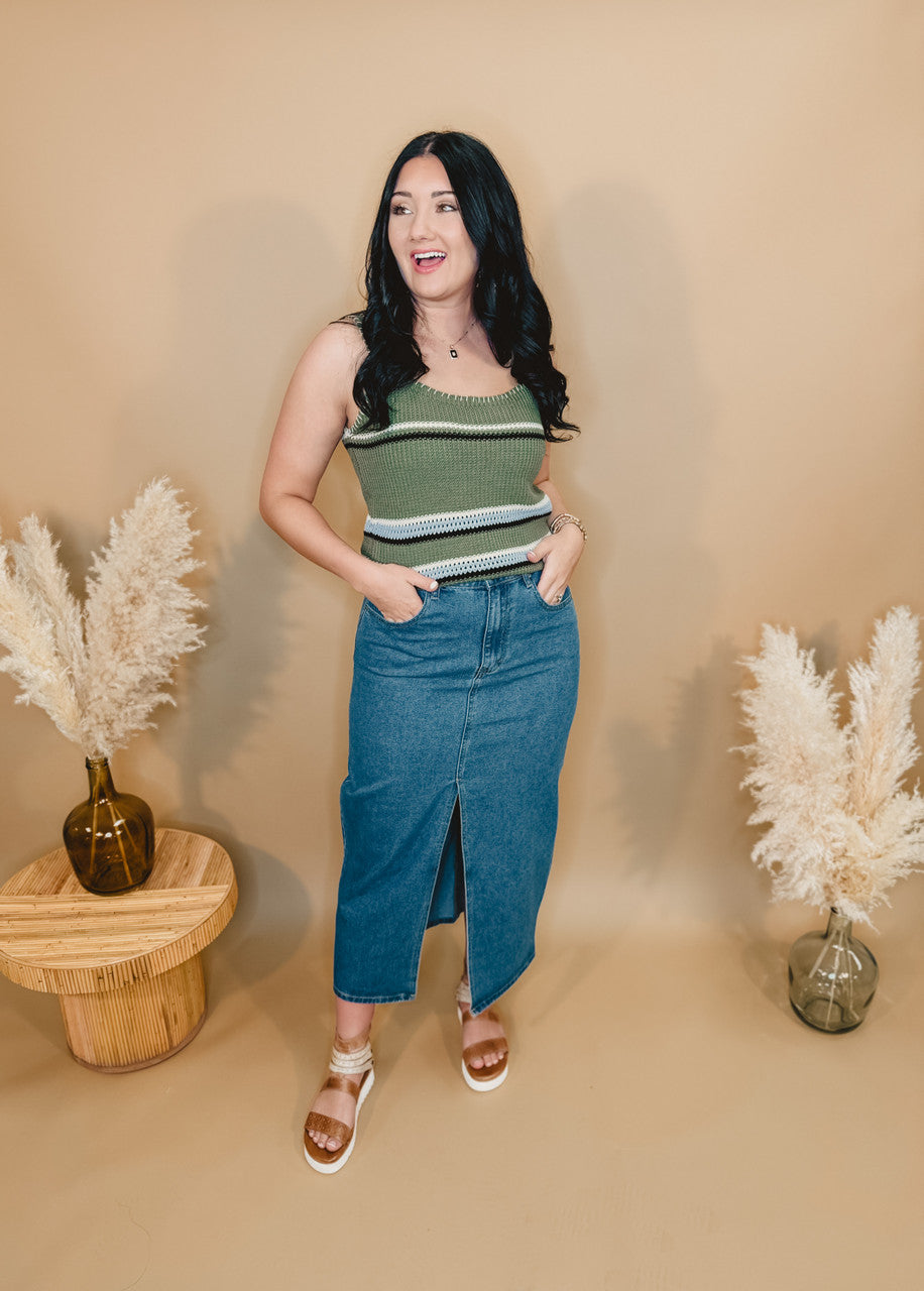 Today's The Day Denim Midi Skirt - Dark