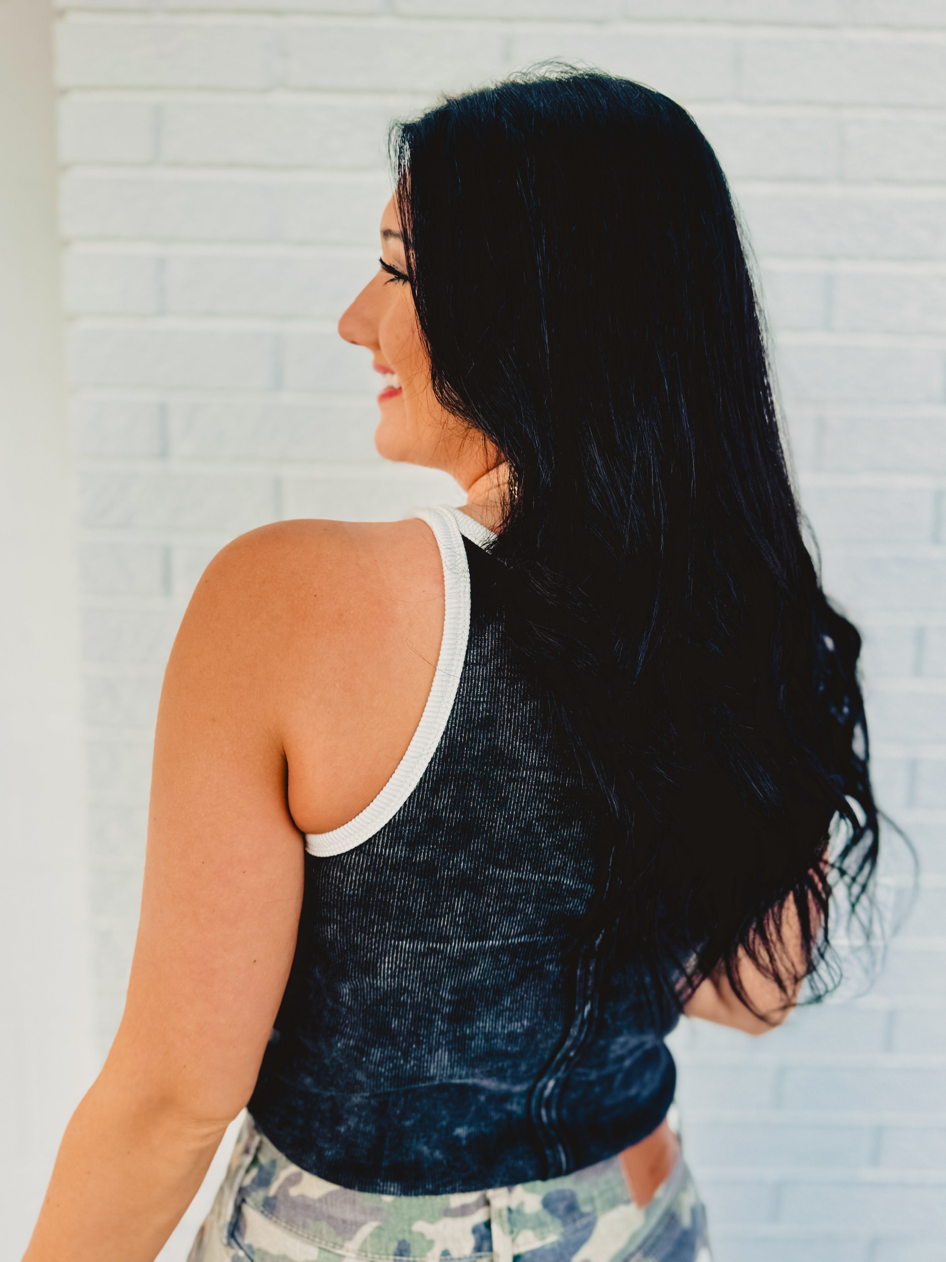 Snow Washed Ribbed Tank - Black