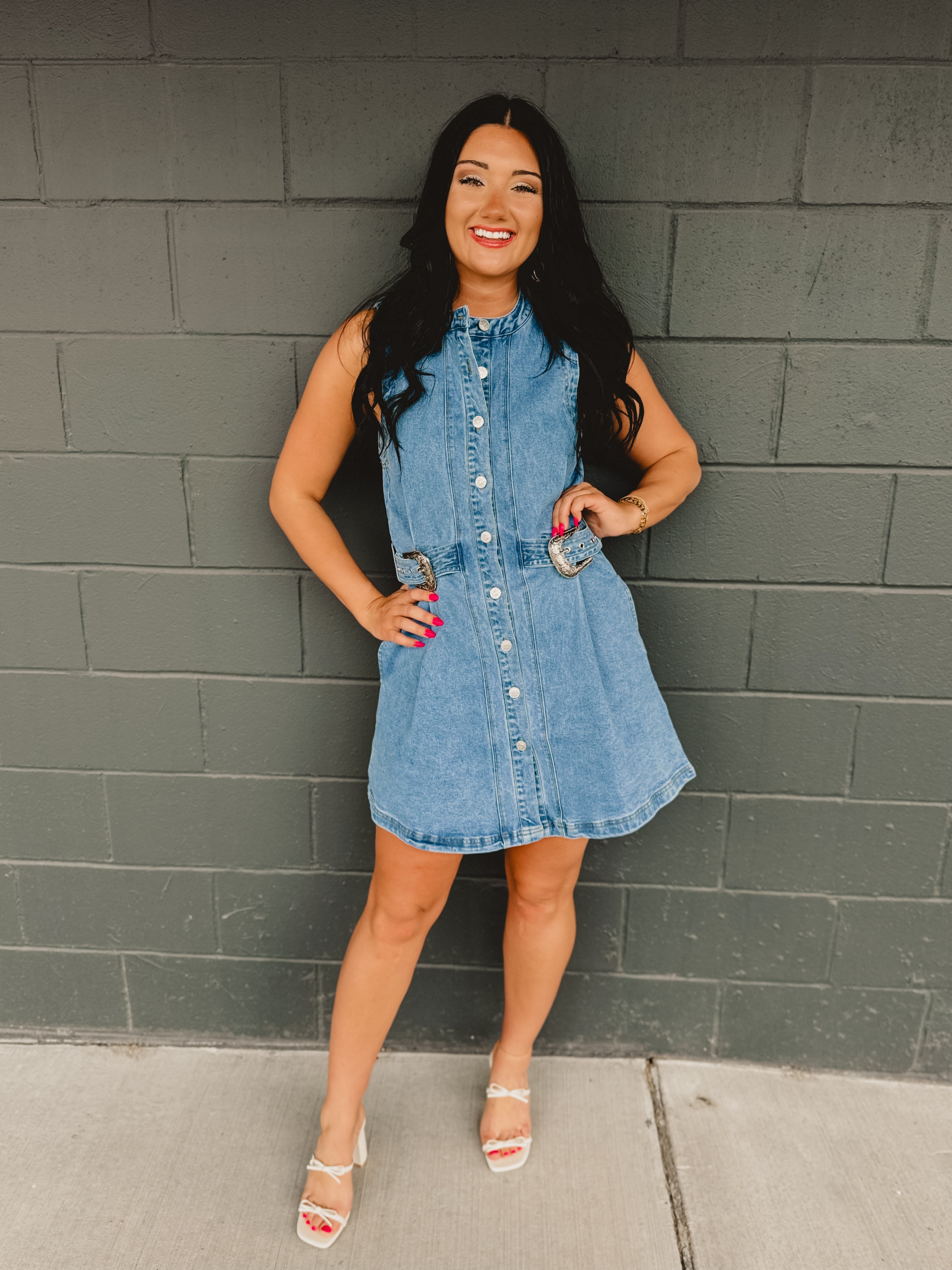 Sleeveless Button Up Denim Mini Dress