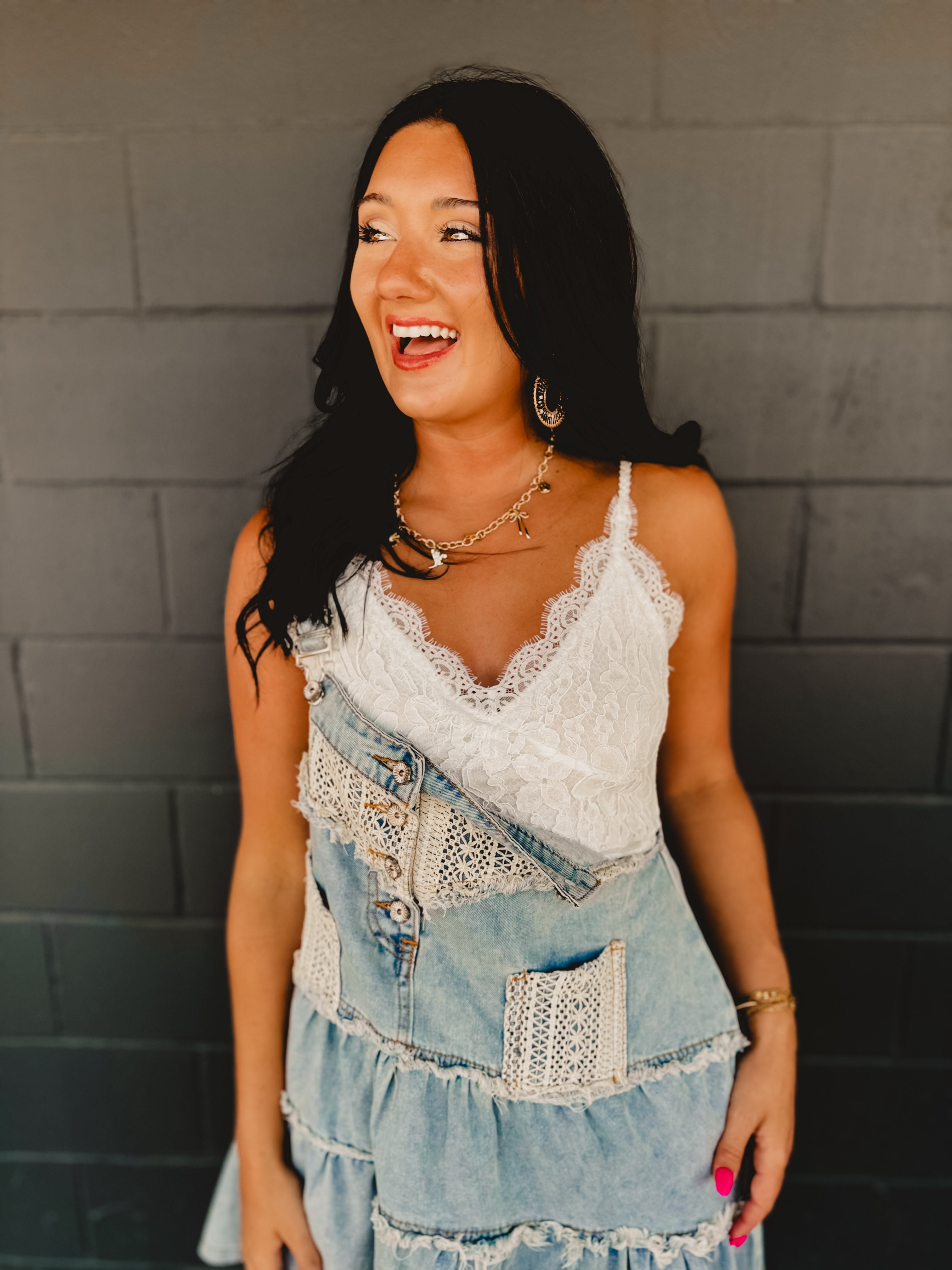 POL Lace Crochet Bodice Crop Tank - Ivory