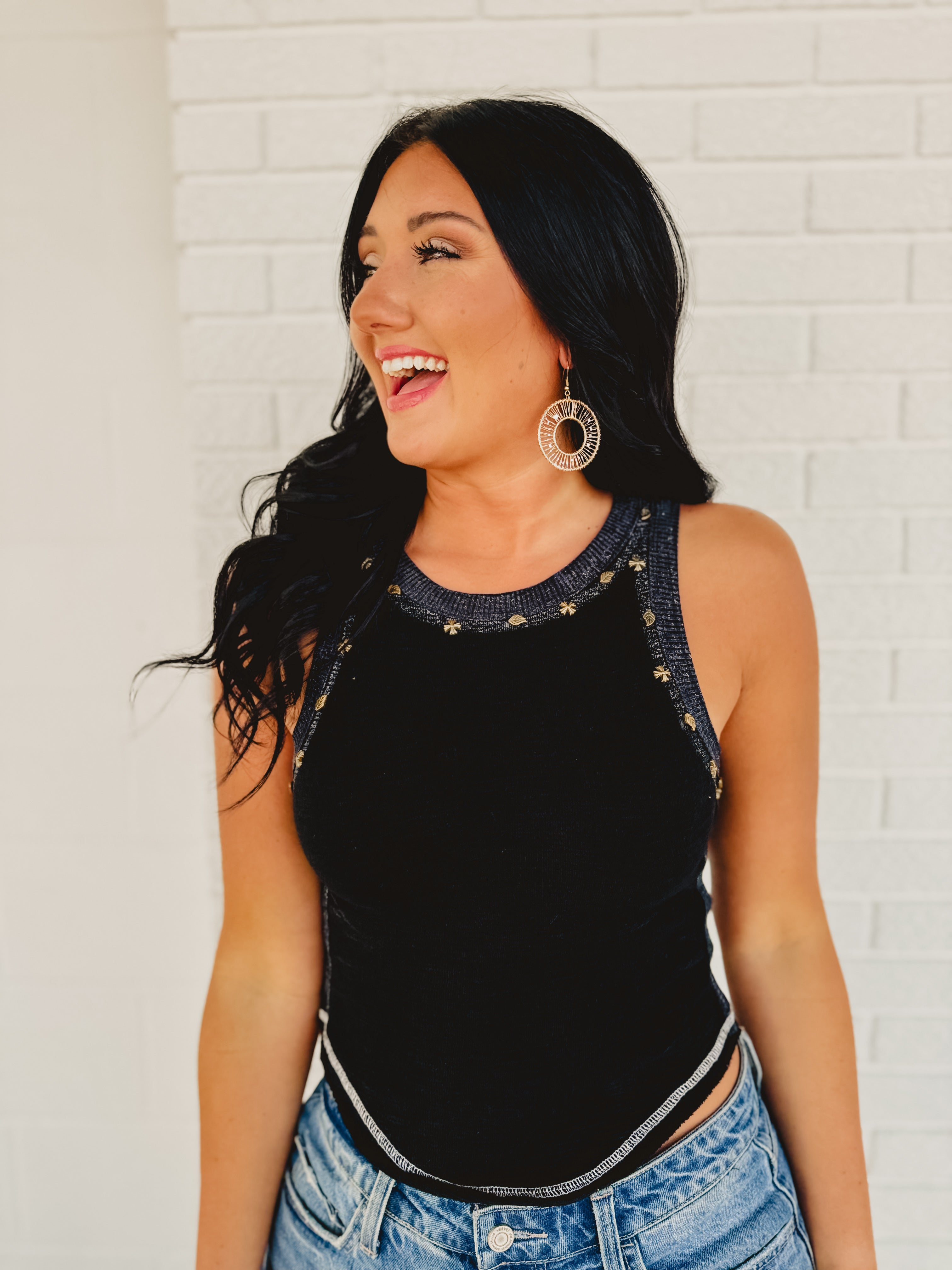 POL Textured Knit Tank - Black