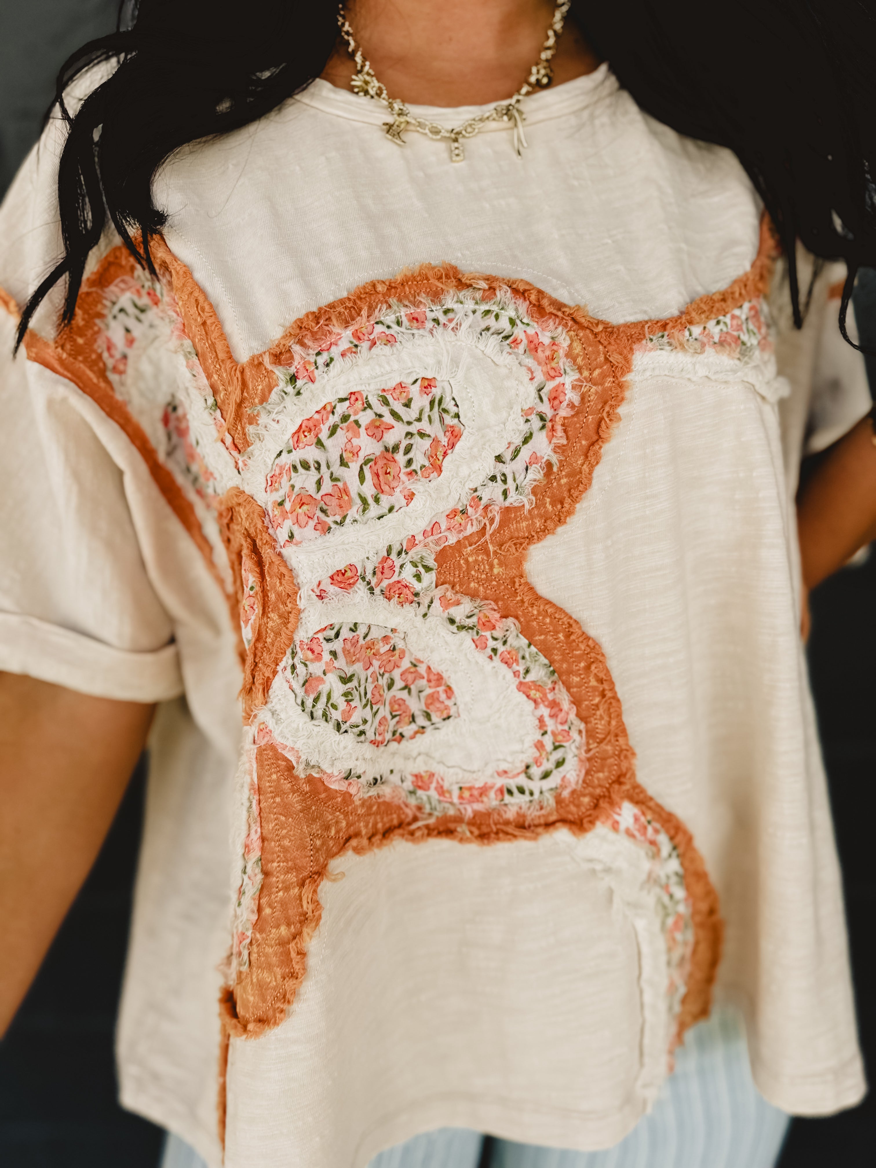 Flower Patch Detailed Slub Top - Natural Multi