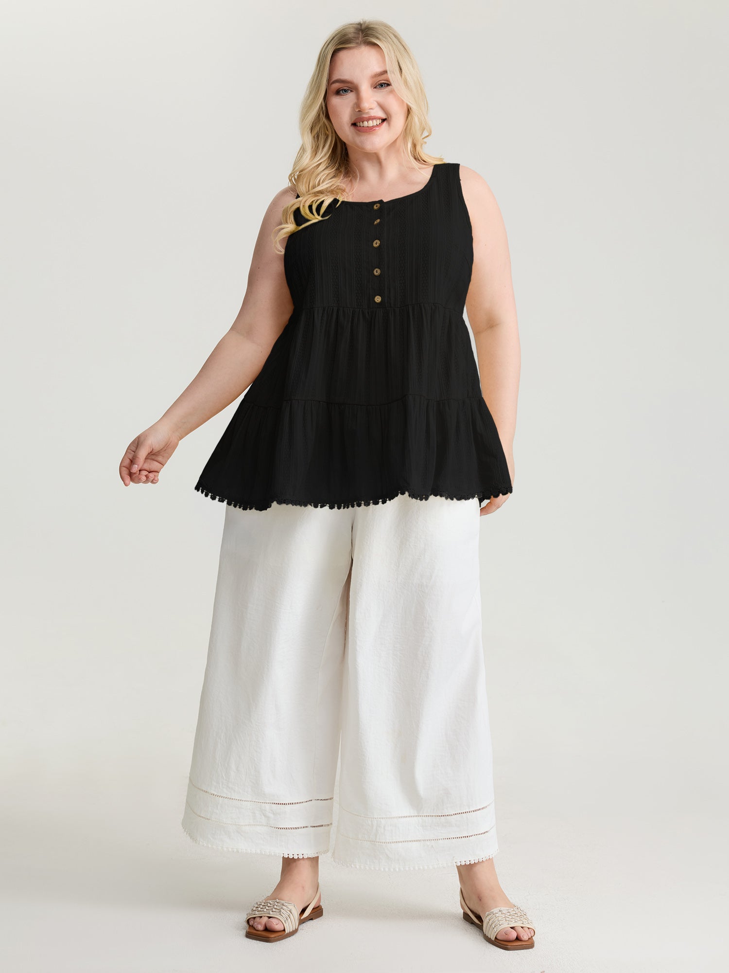 Pure Cotton Textured Tiered Tank Top
