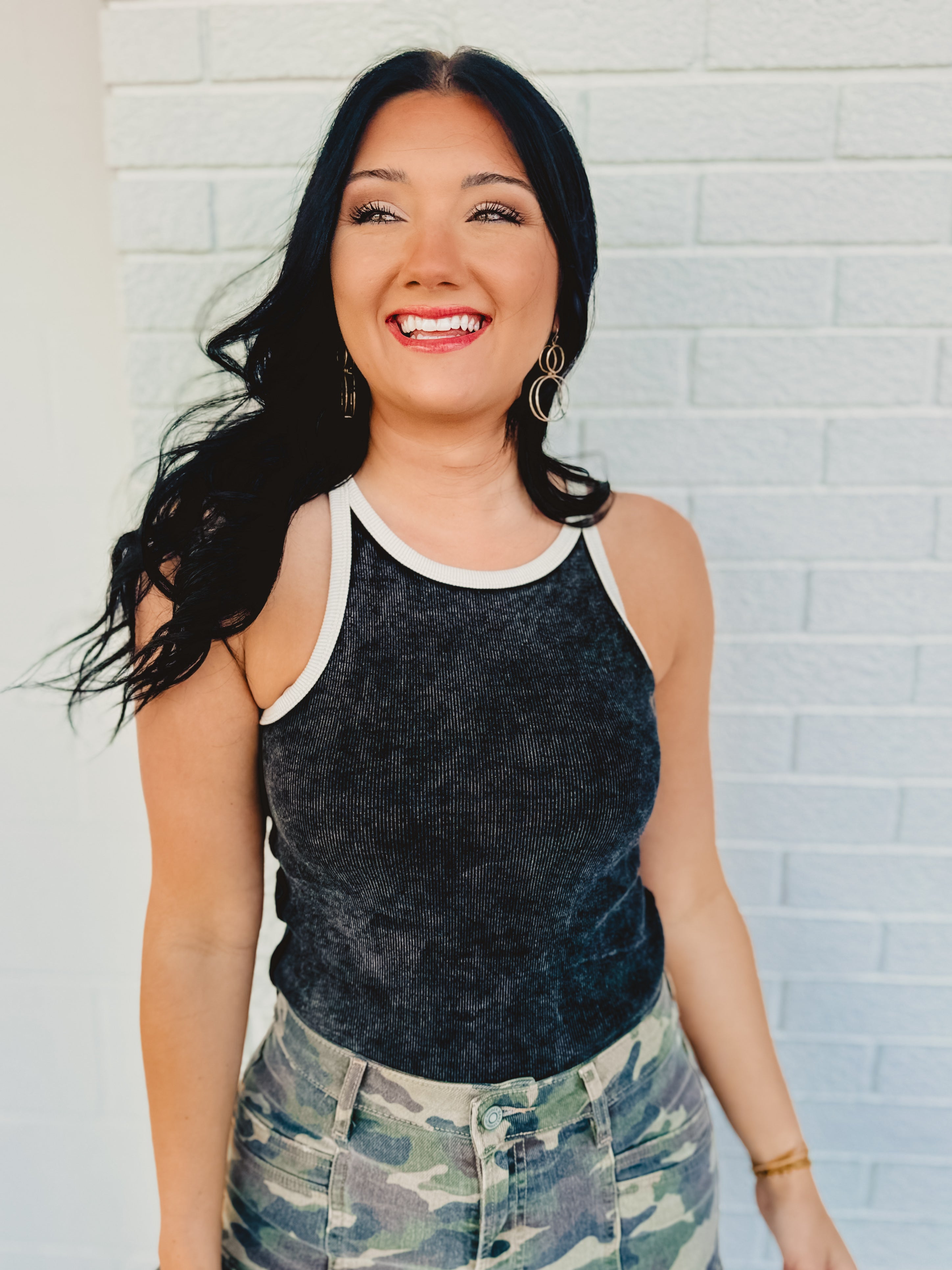 Snow Washed Ribbed Tank - Black