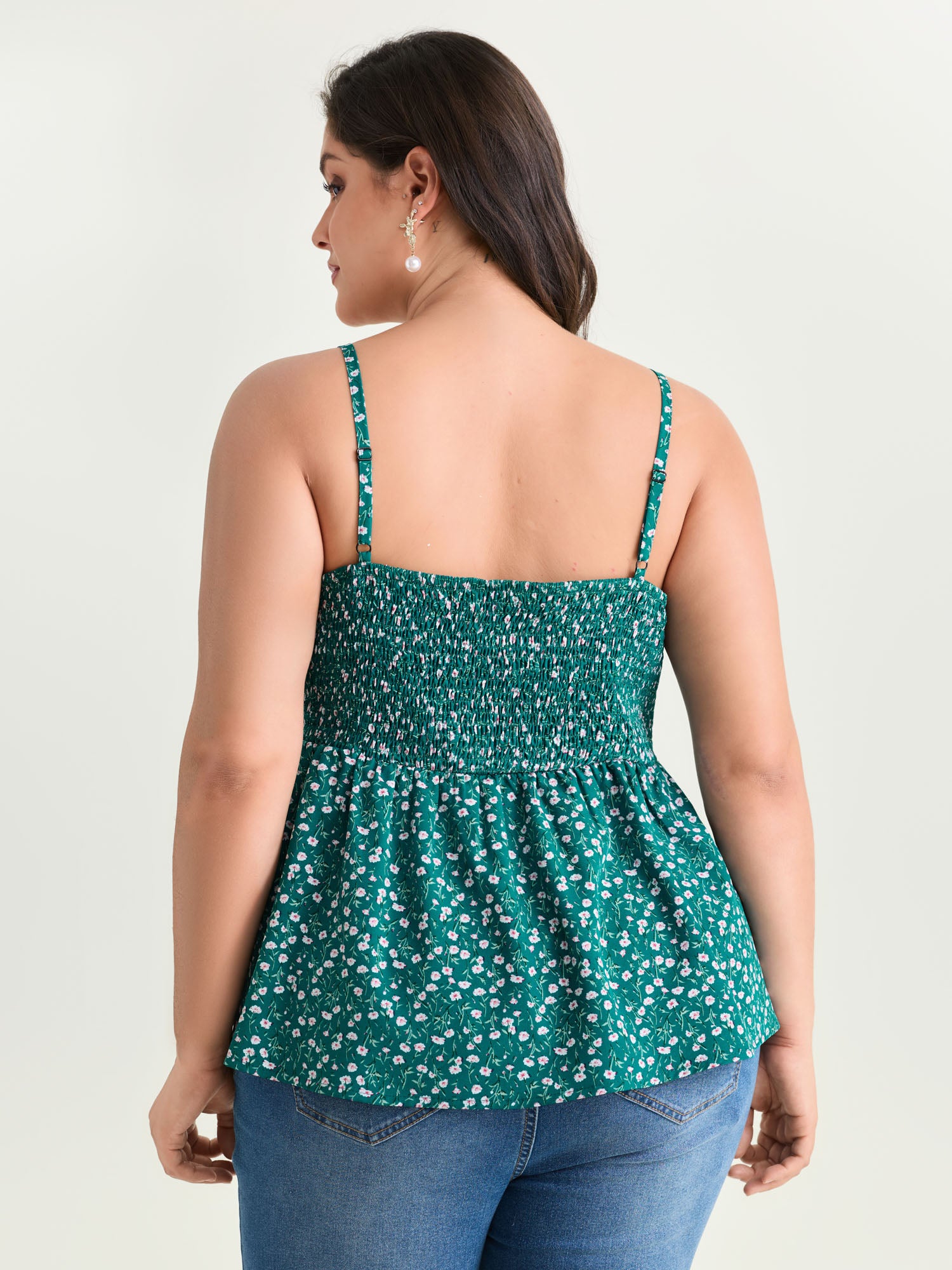 Retro Floral Print Lace Trim Tank Top