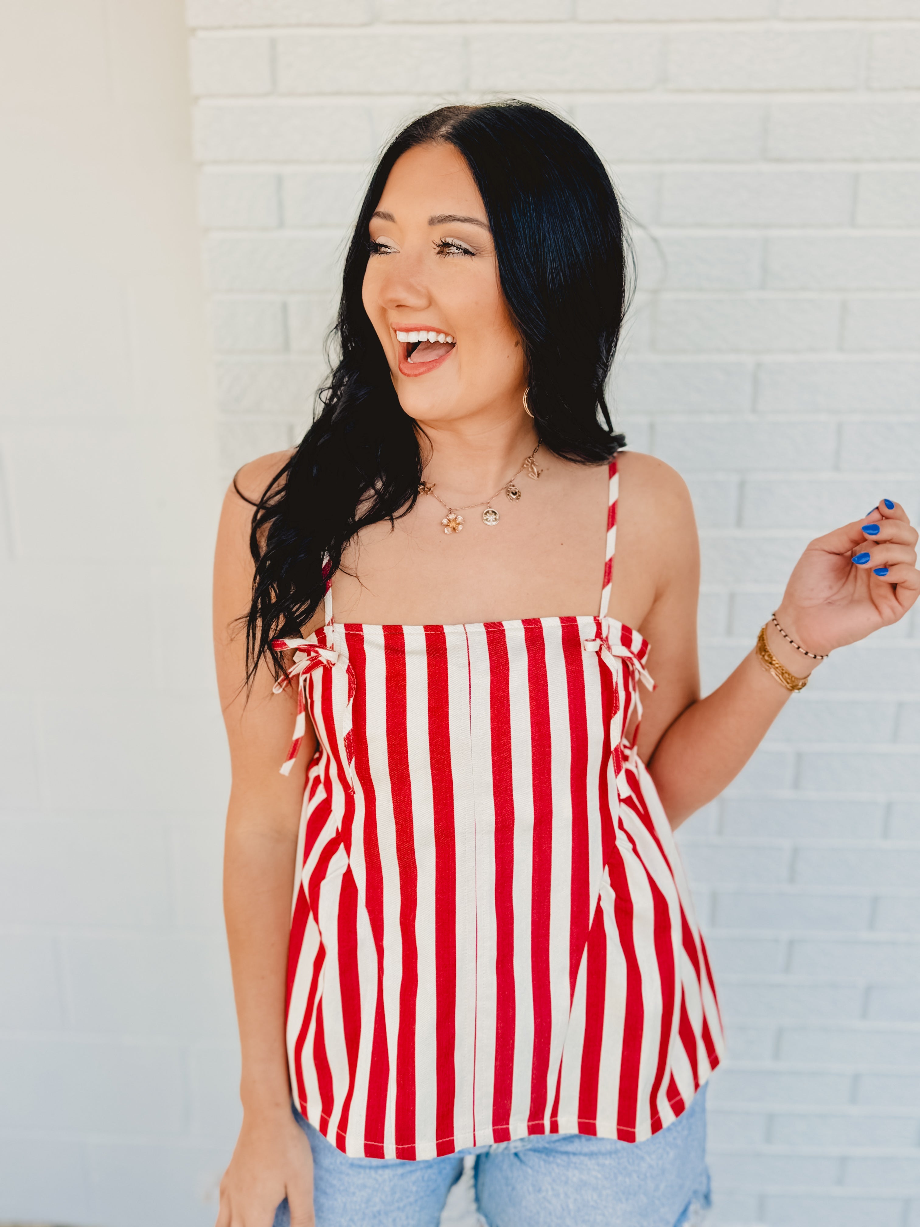 Striped Side Detail Tank - Red/ Ivory