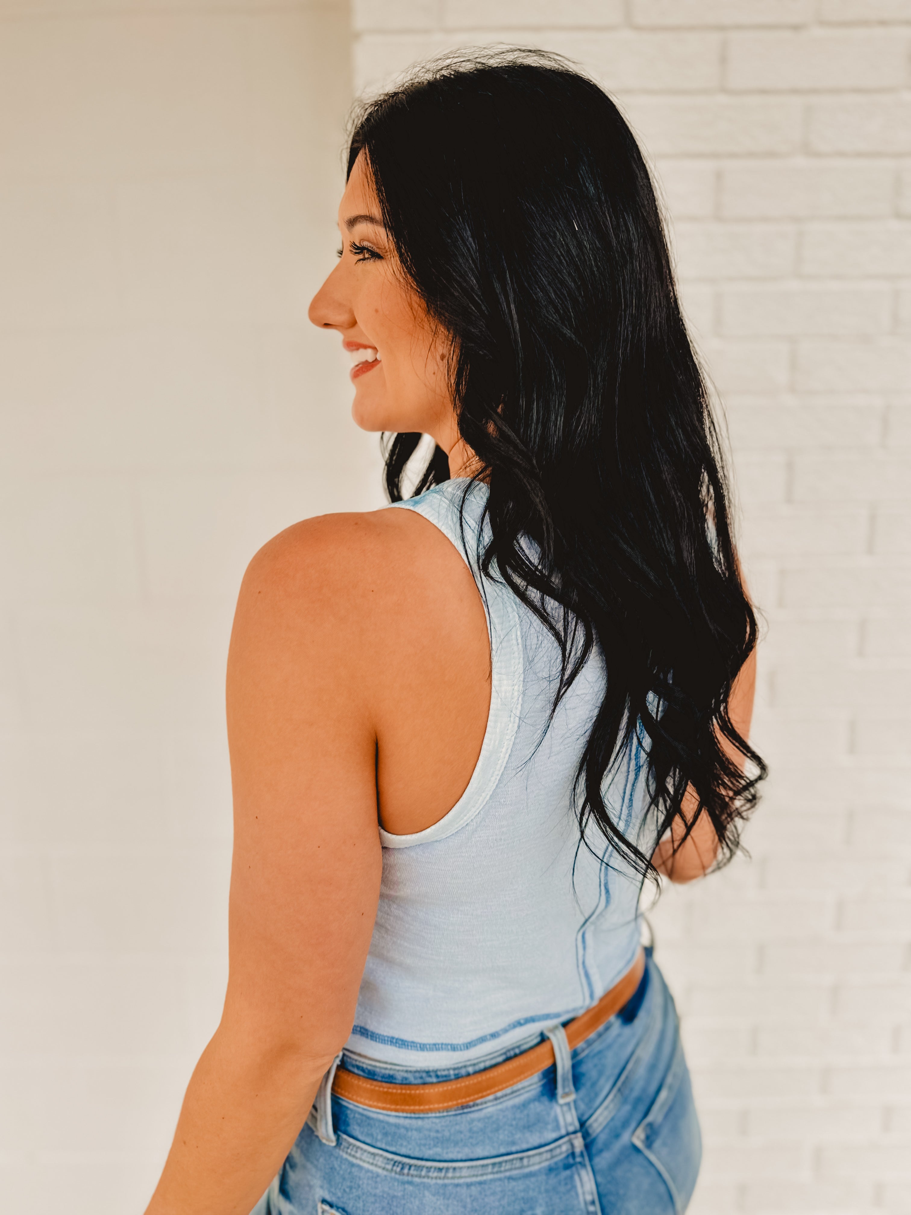 POL Textured Knit Tank Top - Powder Blue