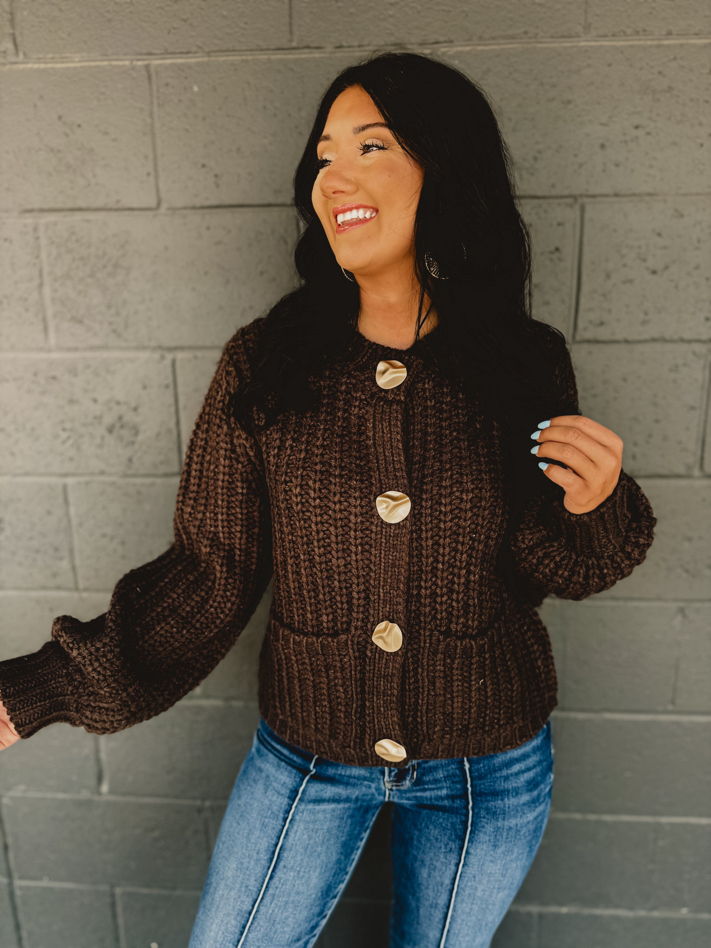 Chunky Button Cable Knit Cardigan - Mocha Mousse