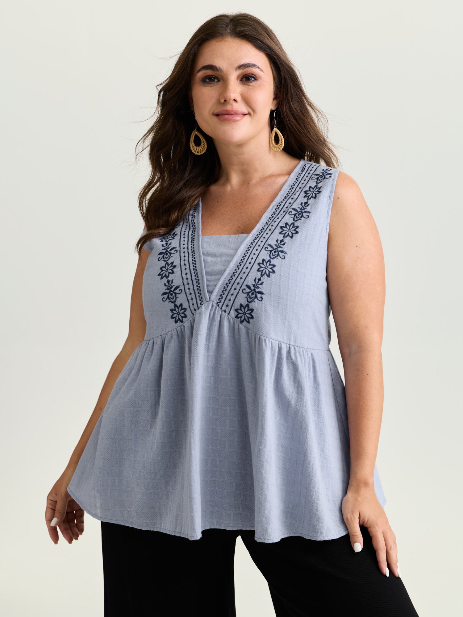 Pure Cotton Jacquard Embroidered Tank Top