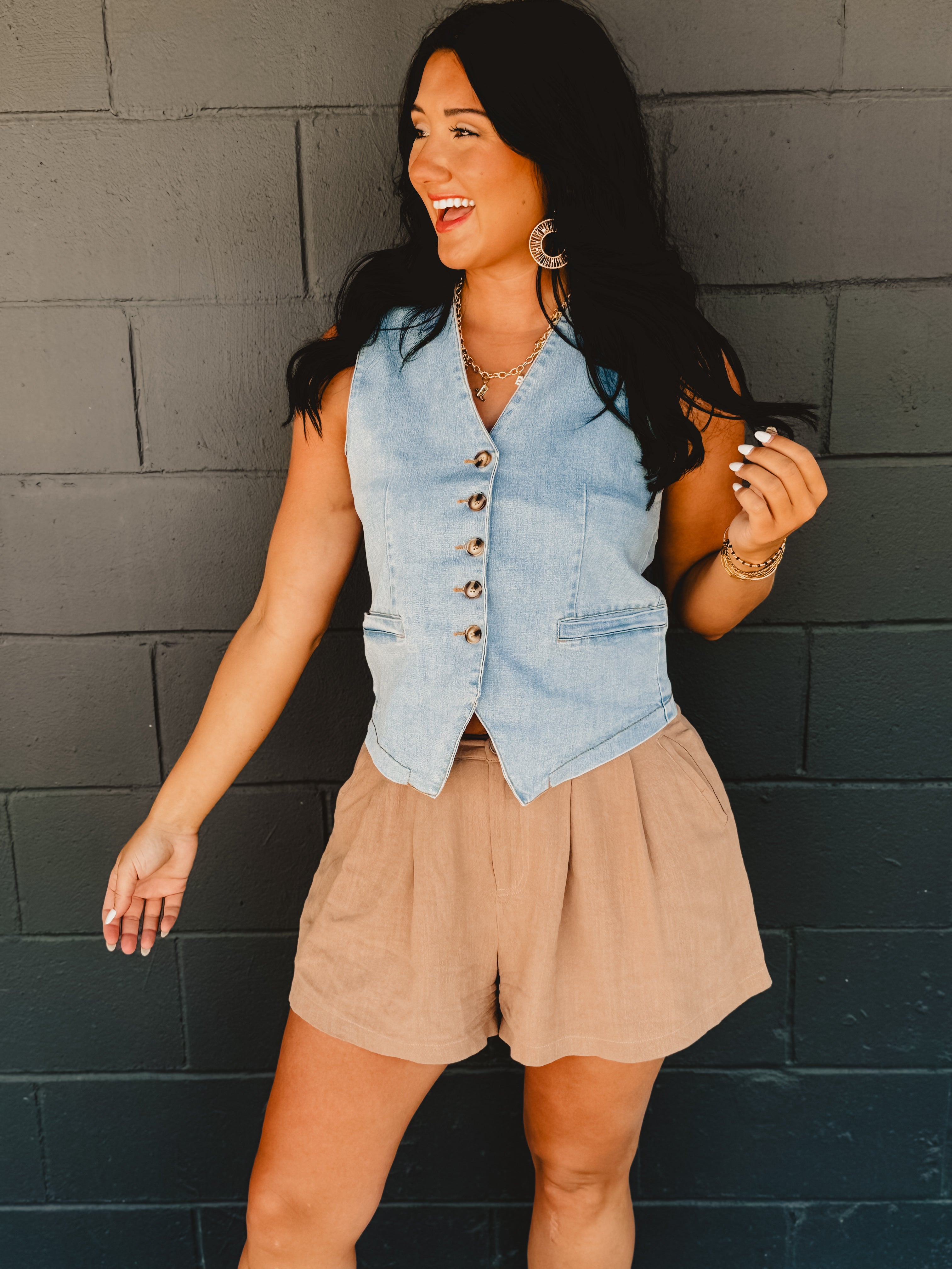 Denim Button Down Vest - Light Denim