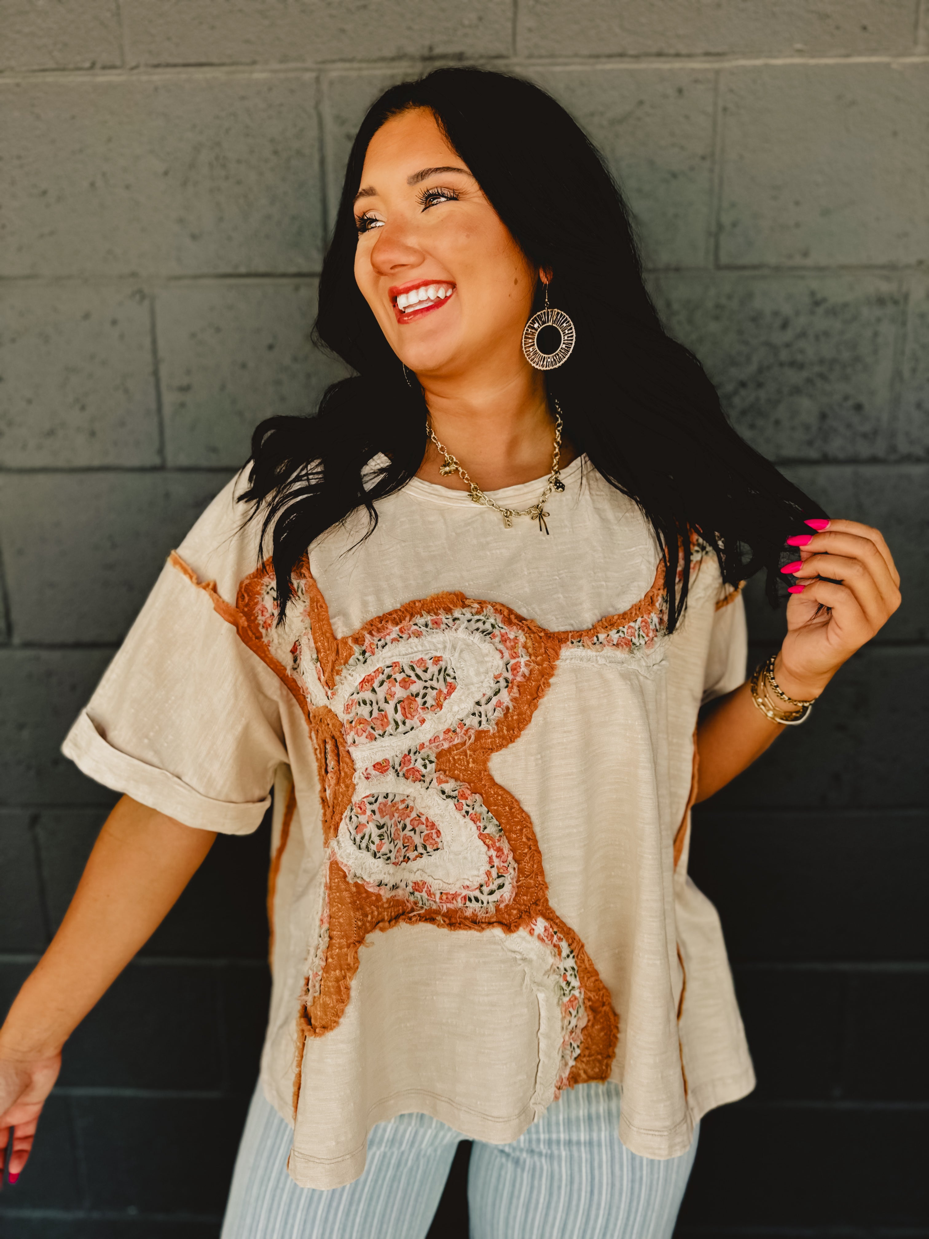 Flower Patch Detailed Slub Top - Natural Multi