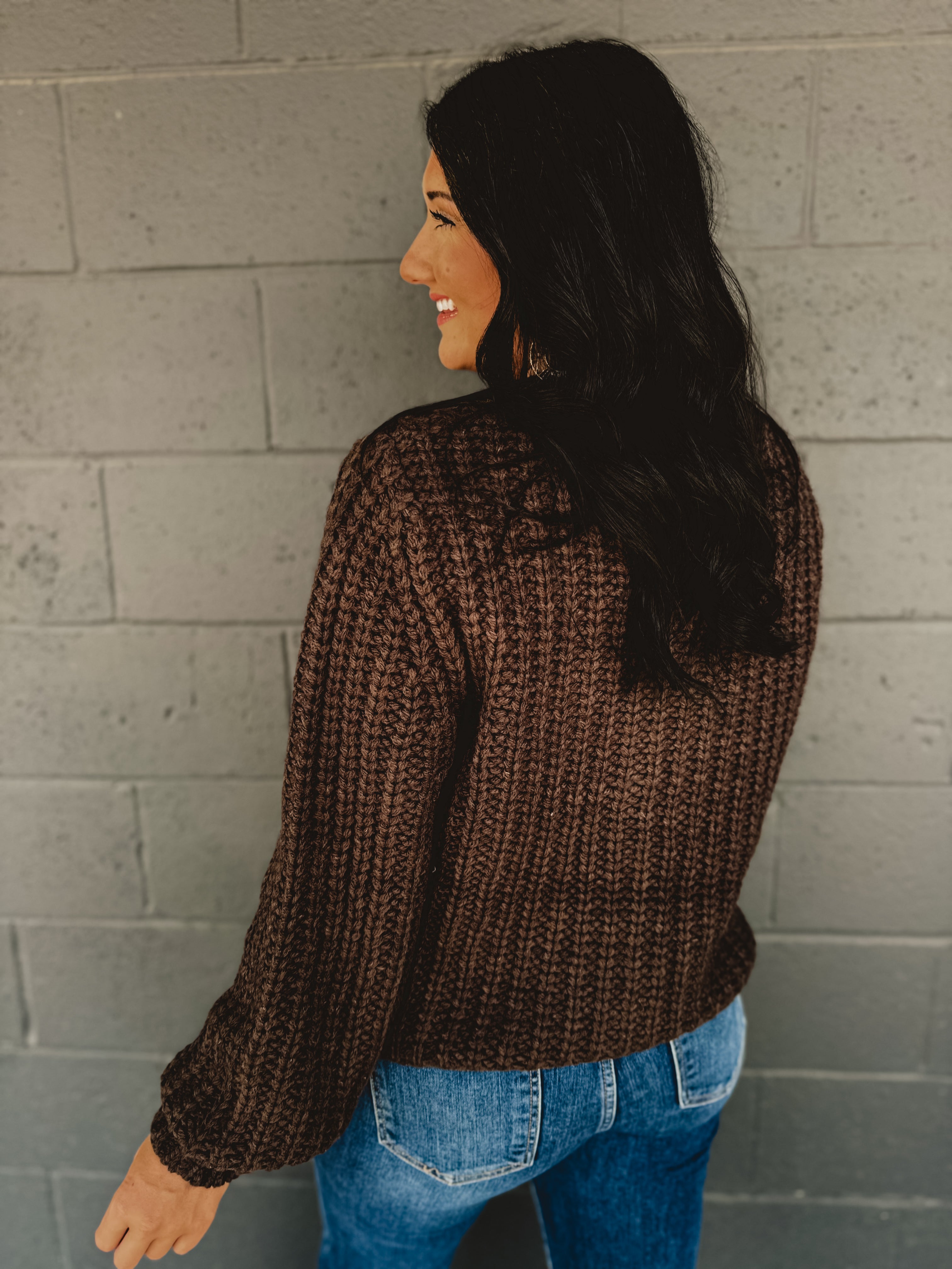Chunky Button Cable Knit Cardigan - Mocha Mousse