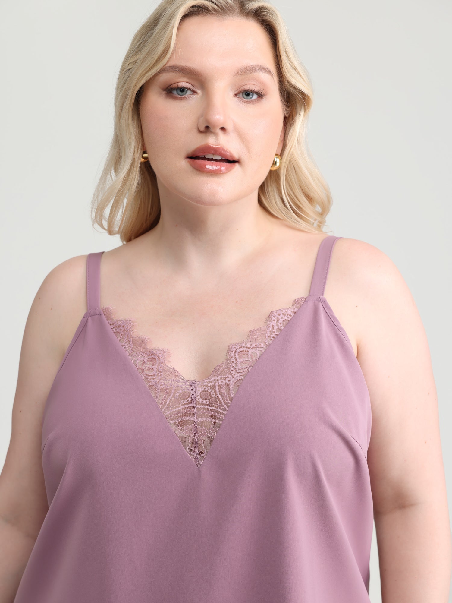 Lace Neckline Satin Tank Top