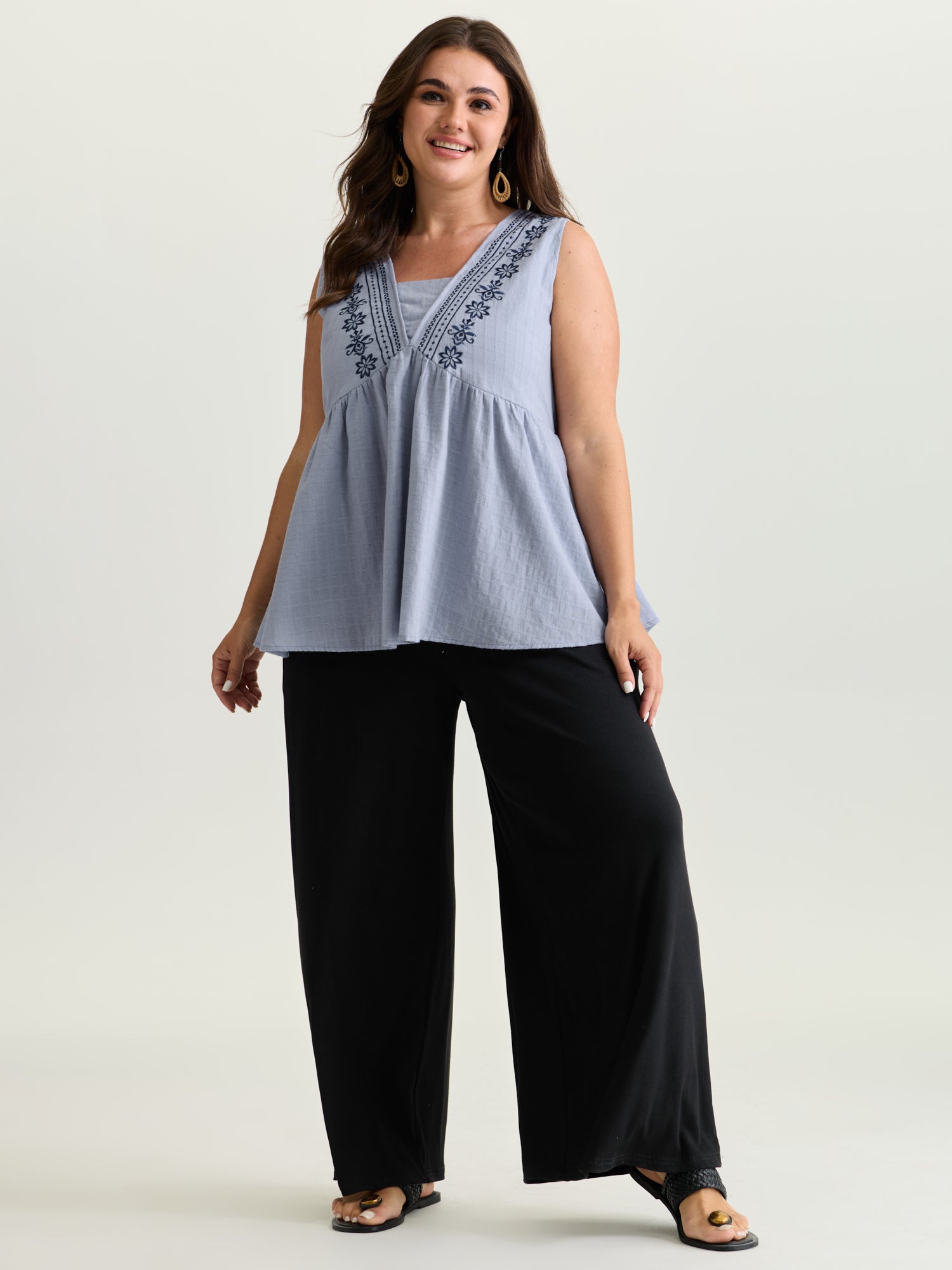 Pure Cotton Jacquard Embroidered Tank Top
