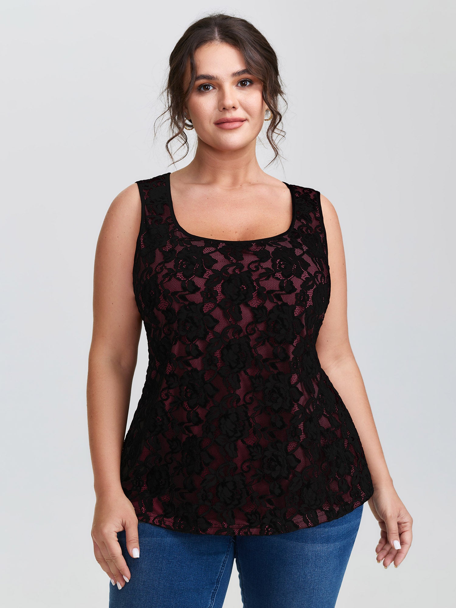 Floral Lace Scoop Neck Tank Top