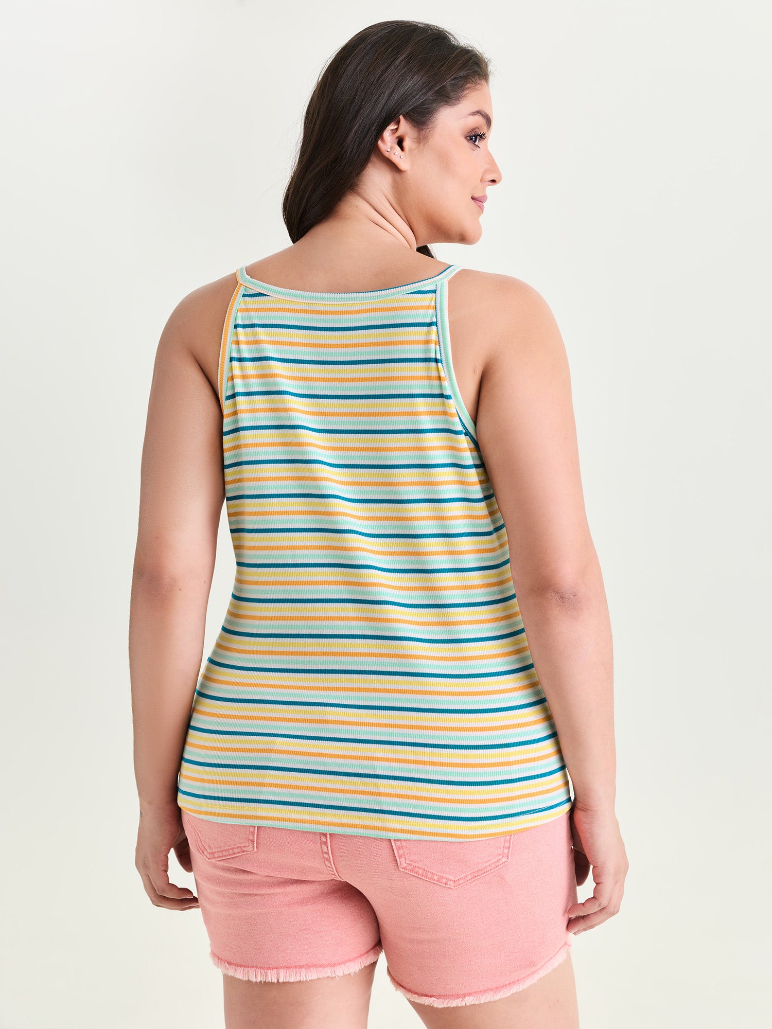 Cotton Stretchy Striped Print Tank Top