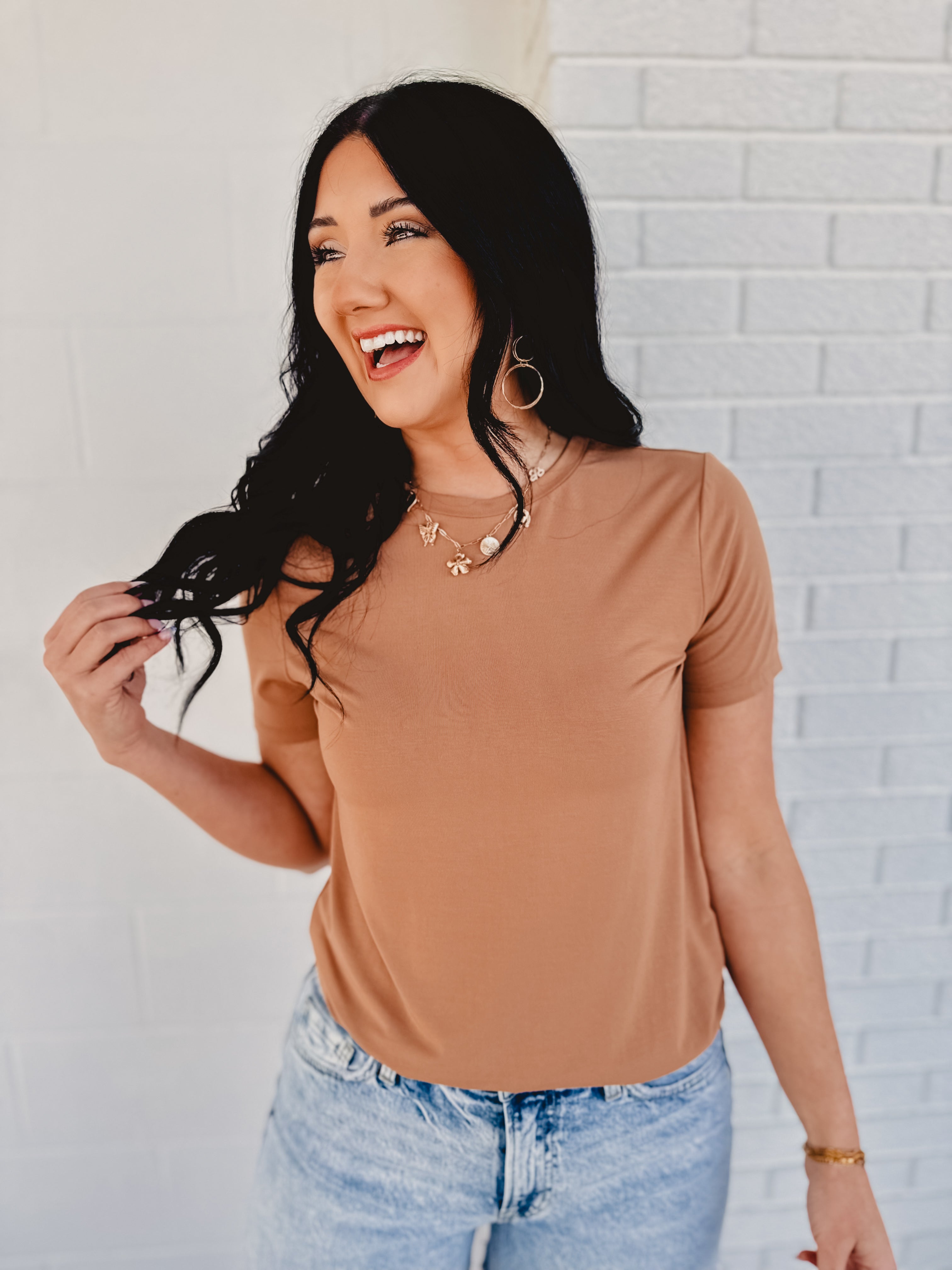 Basic Crew Neck Short Sleeve Top - Cork