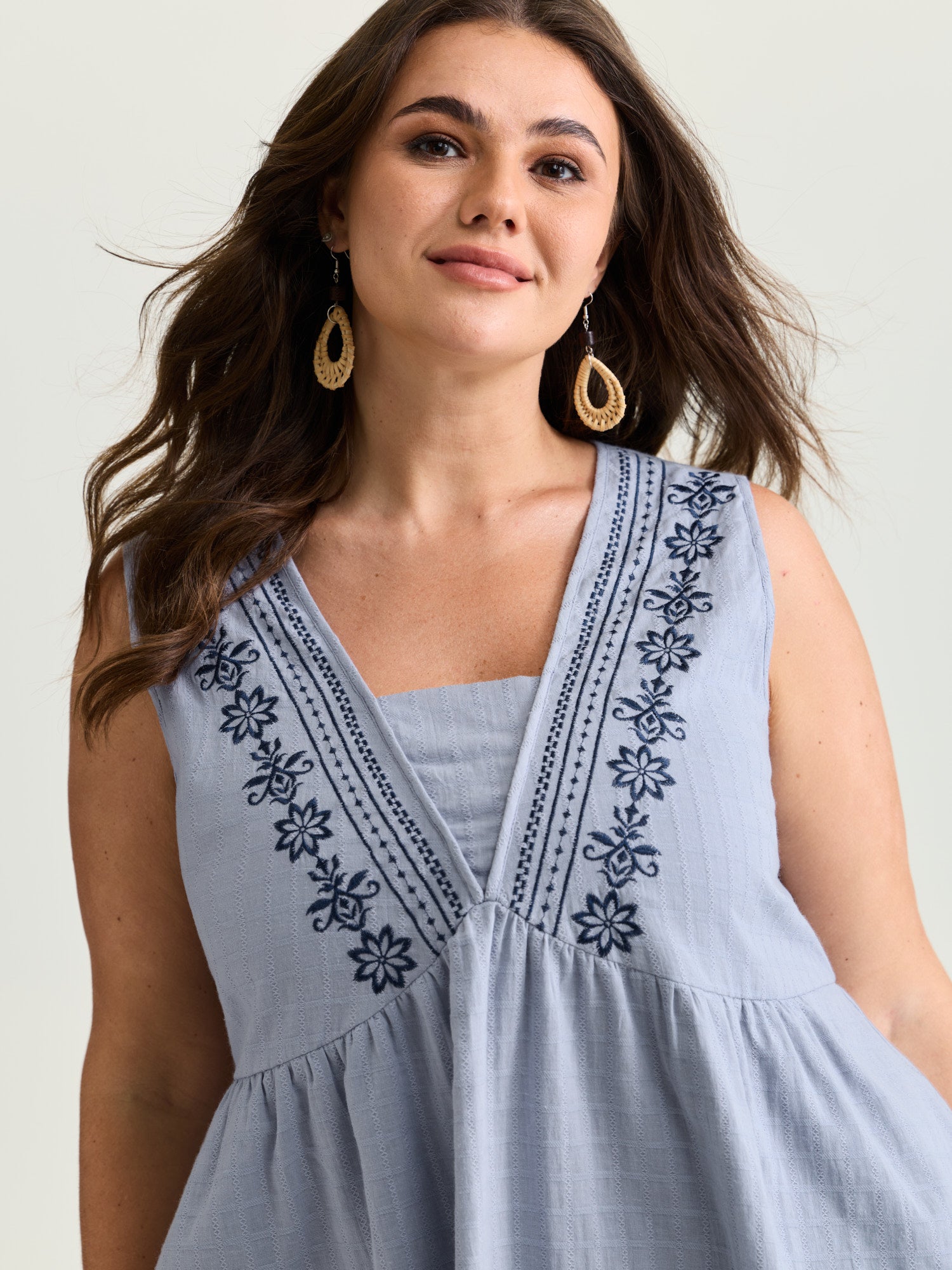 Pure Cotton Jacquard Embroidered Tank Top